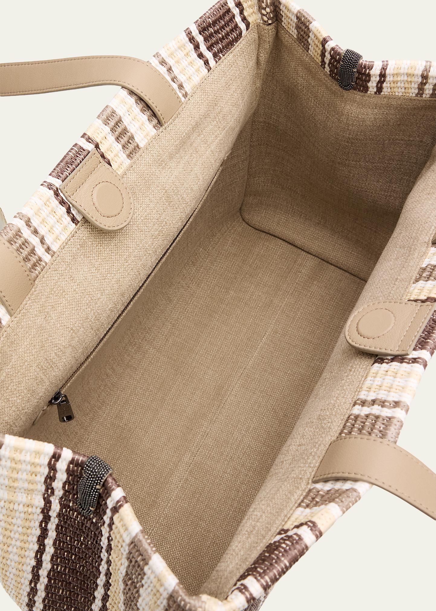 Brunello Cucinelli Striped Raffia Tote Bag - Bergdorf Goodman