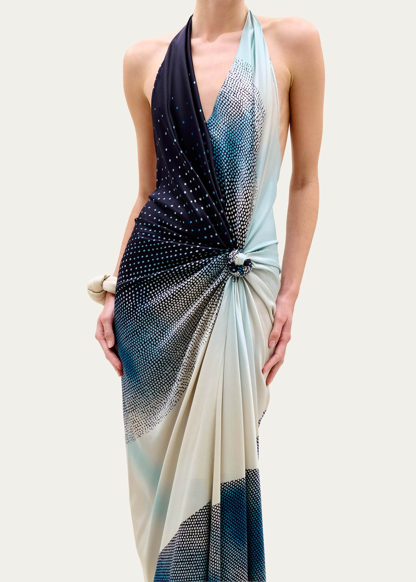 Silvia Tcherassi Abril Plunging Halter Knotted Silk Midi Dress