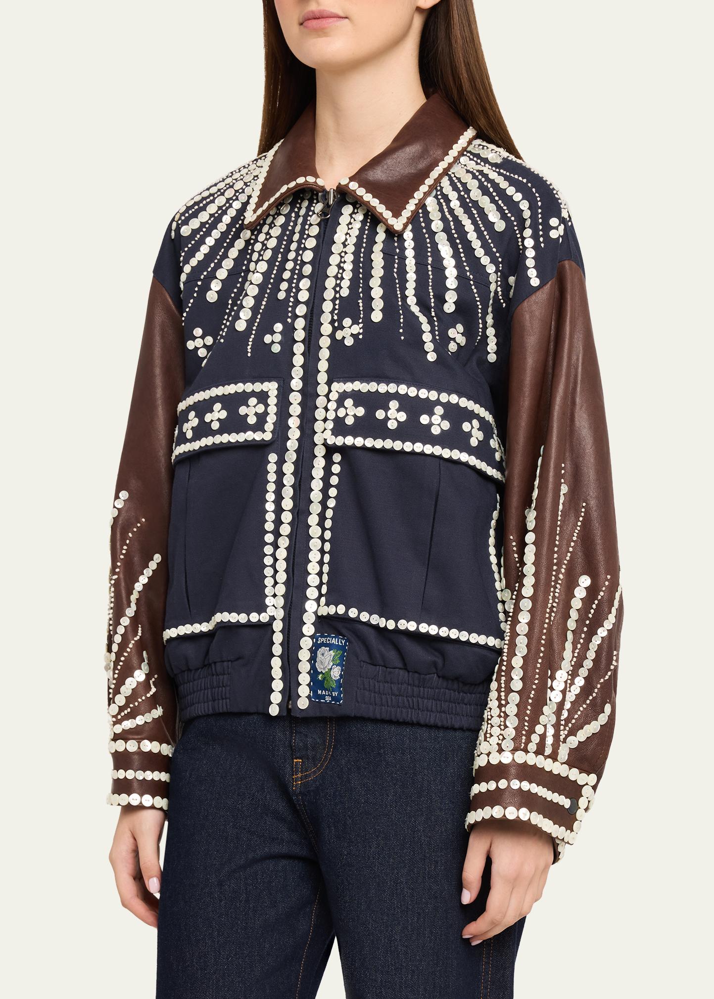 Sea Georgie Embellished Mixed-Media Bomber Jacket - Bergdorf Goodman