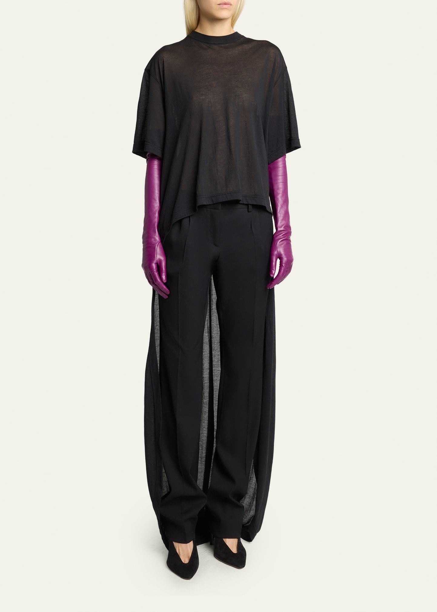 Balenciaga Transparent Jersey Short-Sleeve Train T-Shirt
