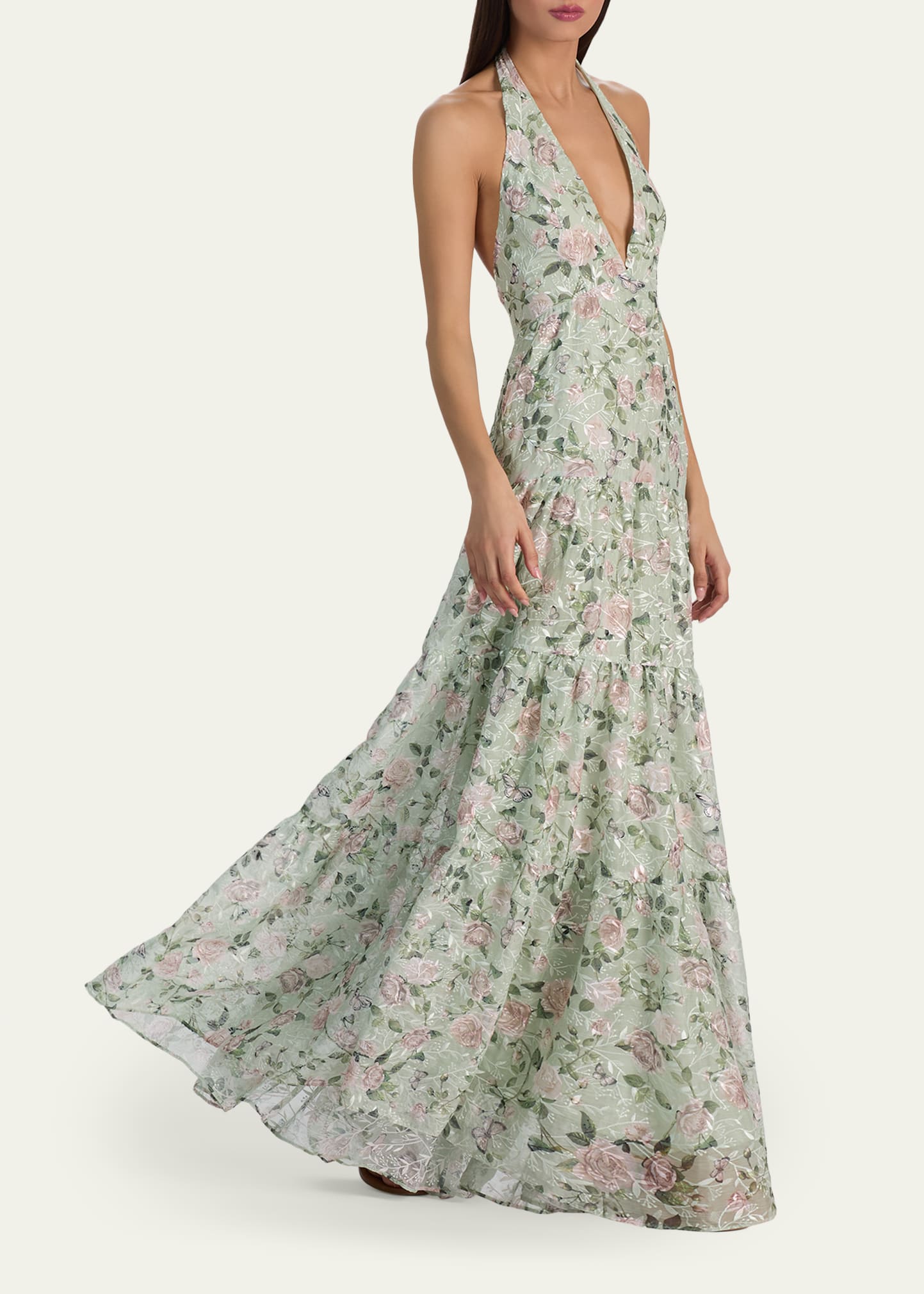 patterned maxi dress formal Quinn | BLUE Porcelain Print Plunge-Neck Tailored Maxi Dress main image 1