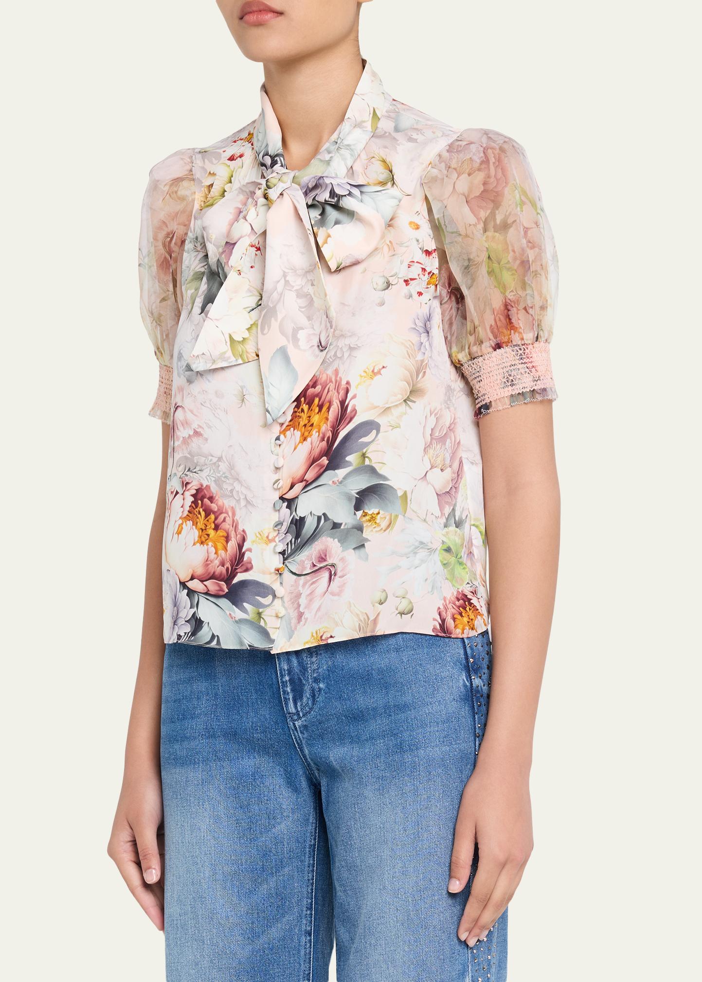 ALICE + OLIVIA Brentley Floral Tie-Neck Blouse - Bergdorf Goodman
