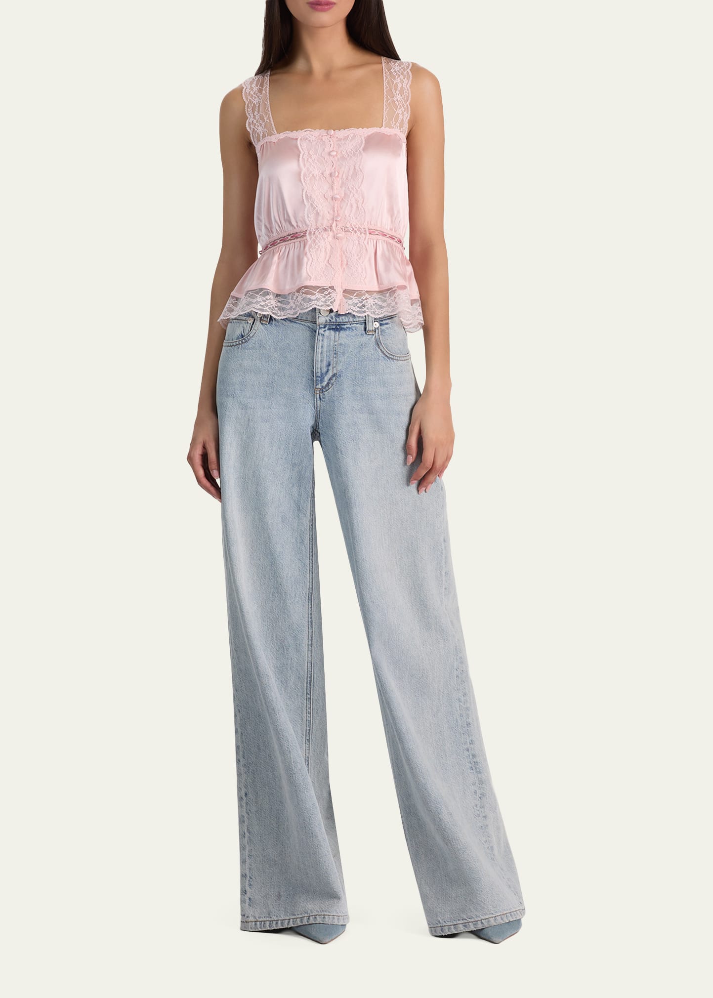 ALICE + OLIVIA Annabeth Embroidered Satin Tank Top - Bergdorf Goodman