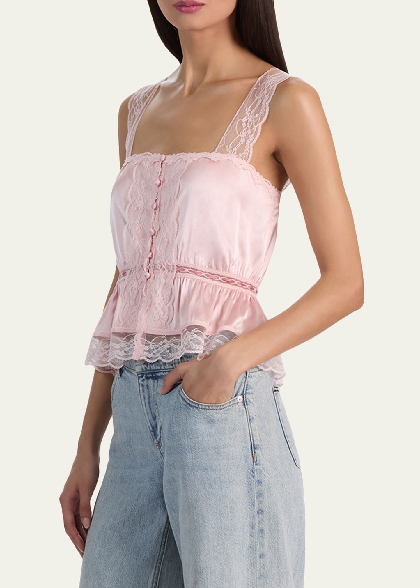 ALICE + OLIVIA Annabeth Embroidered Satin Tank Top - Bergdorf Goodman