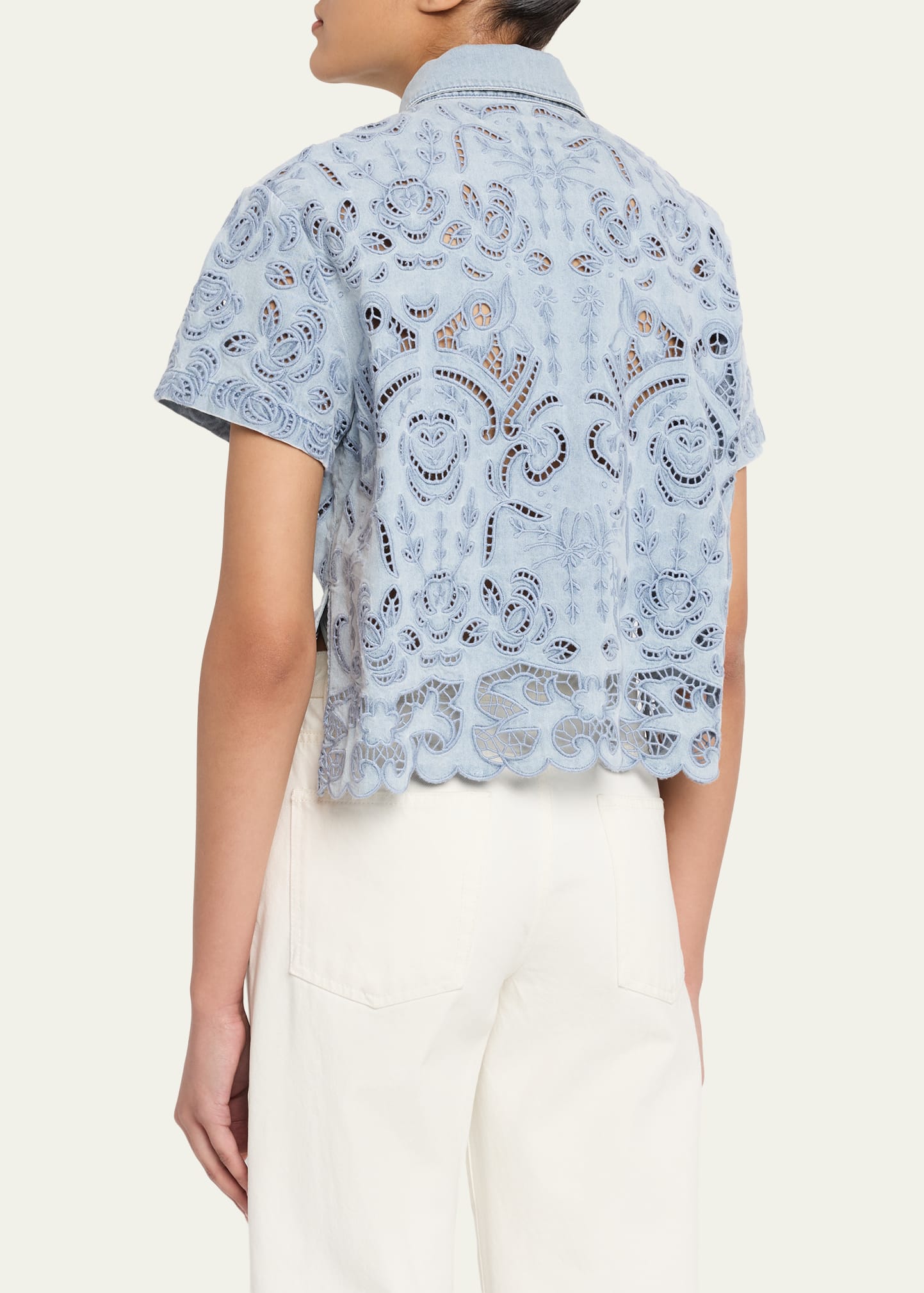 ALICE + OLIVIA Lane Embroidered Denim Button-Front Shirt
