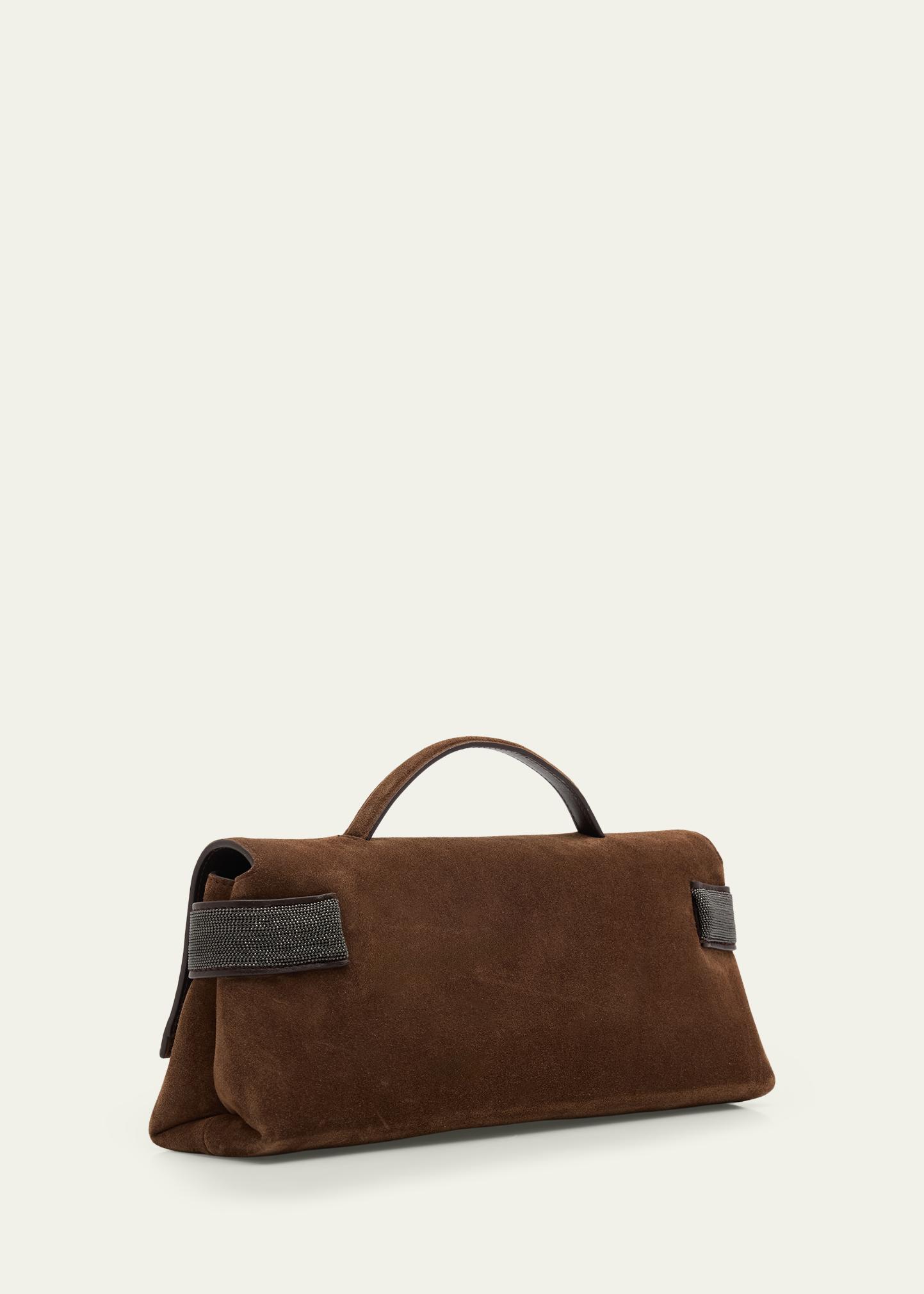 Brunello Cucinelli Essence Monili-Trim Suede Top-Handle Bag
