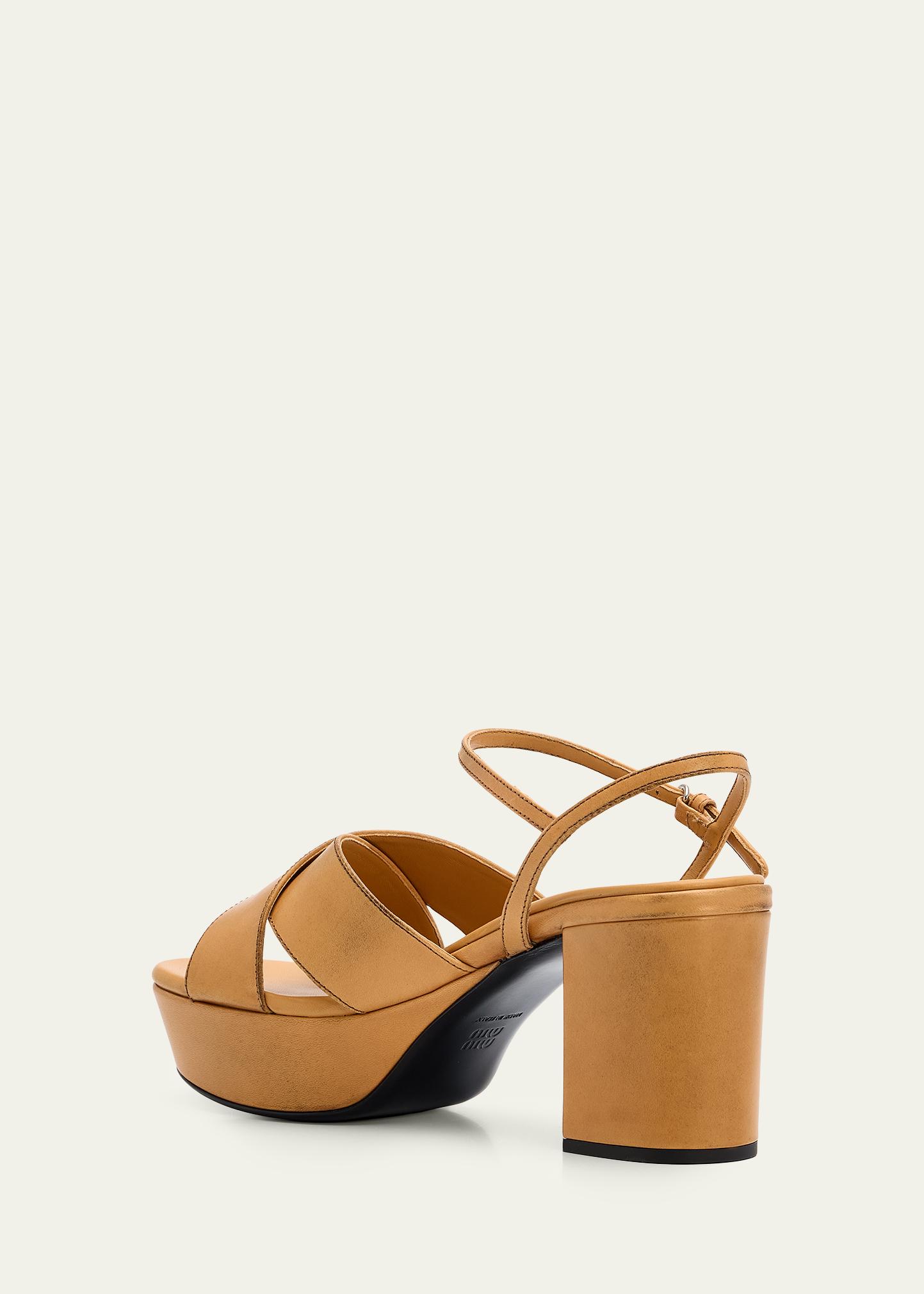 Miu Miu Waxed Leather Platform Sandals - Bergdorf Goodman
