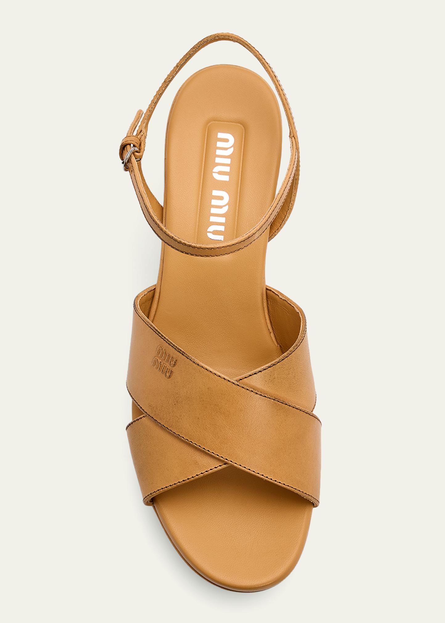 Miu Miu Waxed Leather Platform Sandals - Bergdorf Goodman
