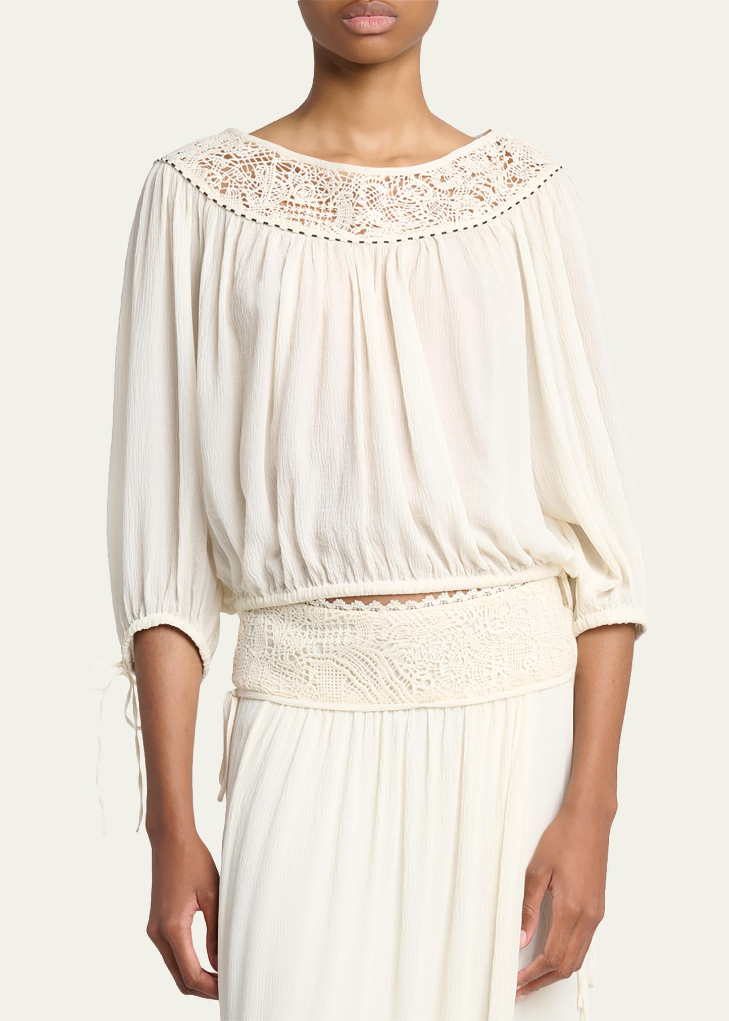 Isabel Marant Nelida Guipure Lace-Trim Silk Gauze Drawstring