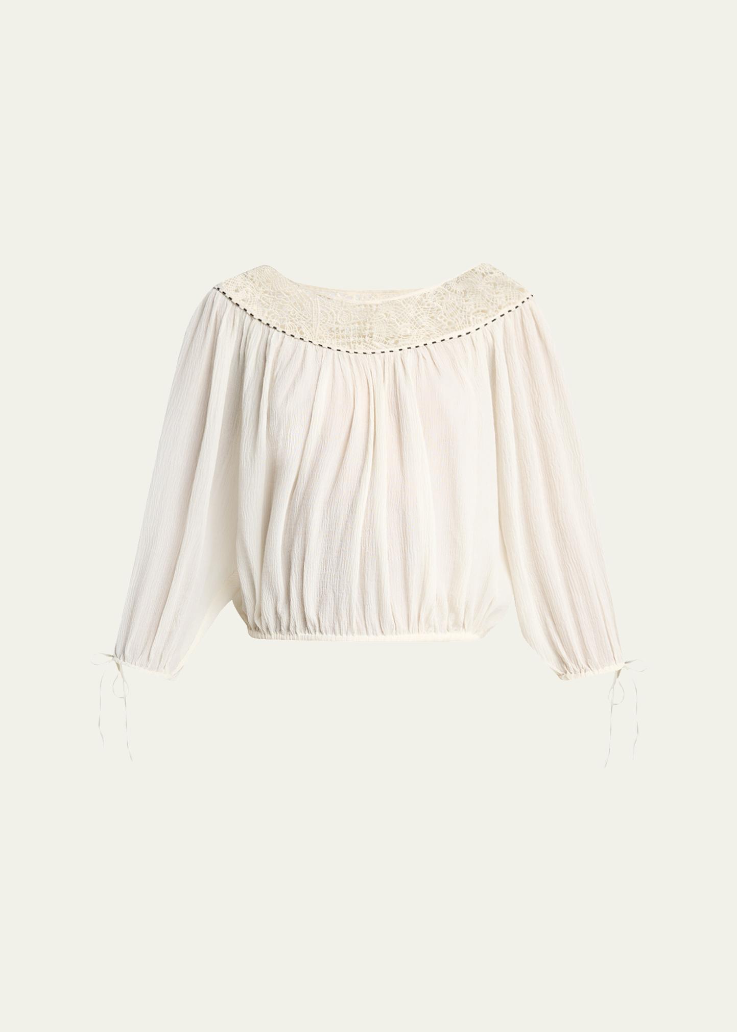 Isabel Marant Nelida Guipure Lace-Trim Silk Gauze Drawstring