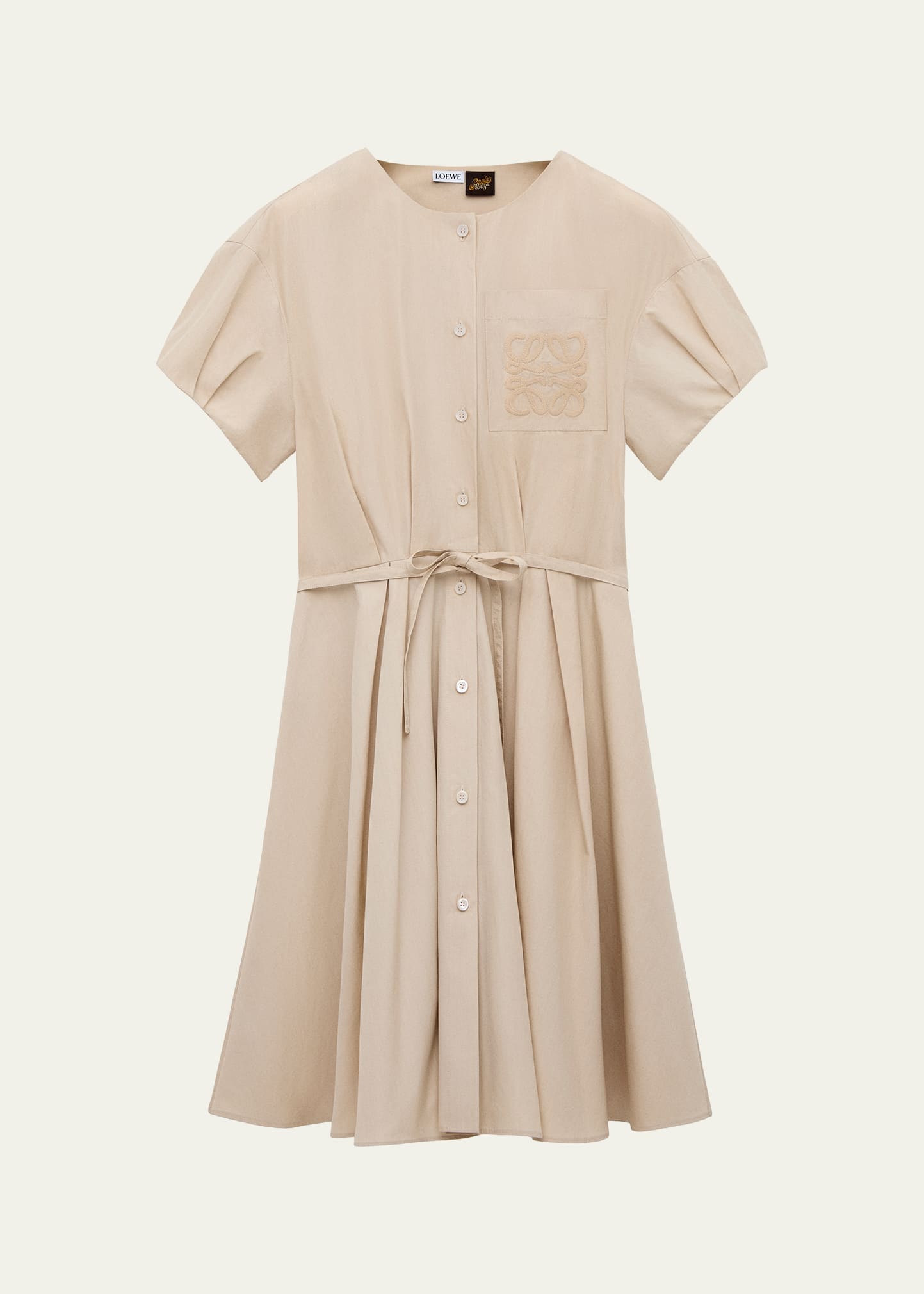 Loewe x Paula's Ibiza Anagram Puff-Sleeve Pleated Mini Shirtdress