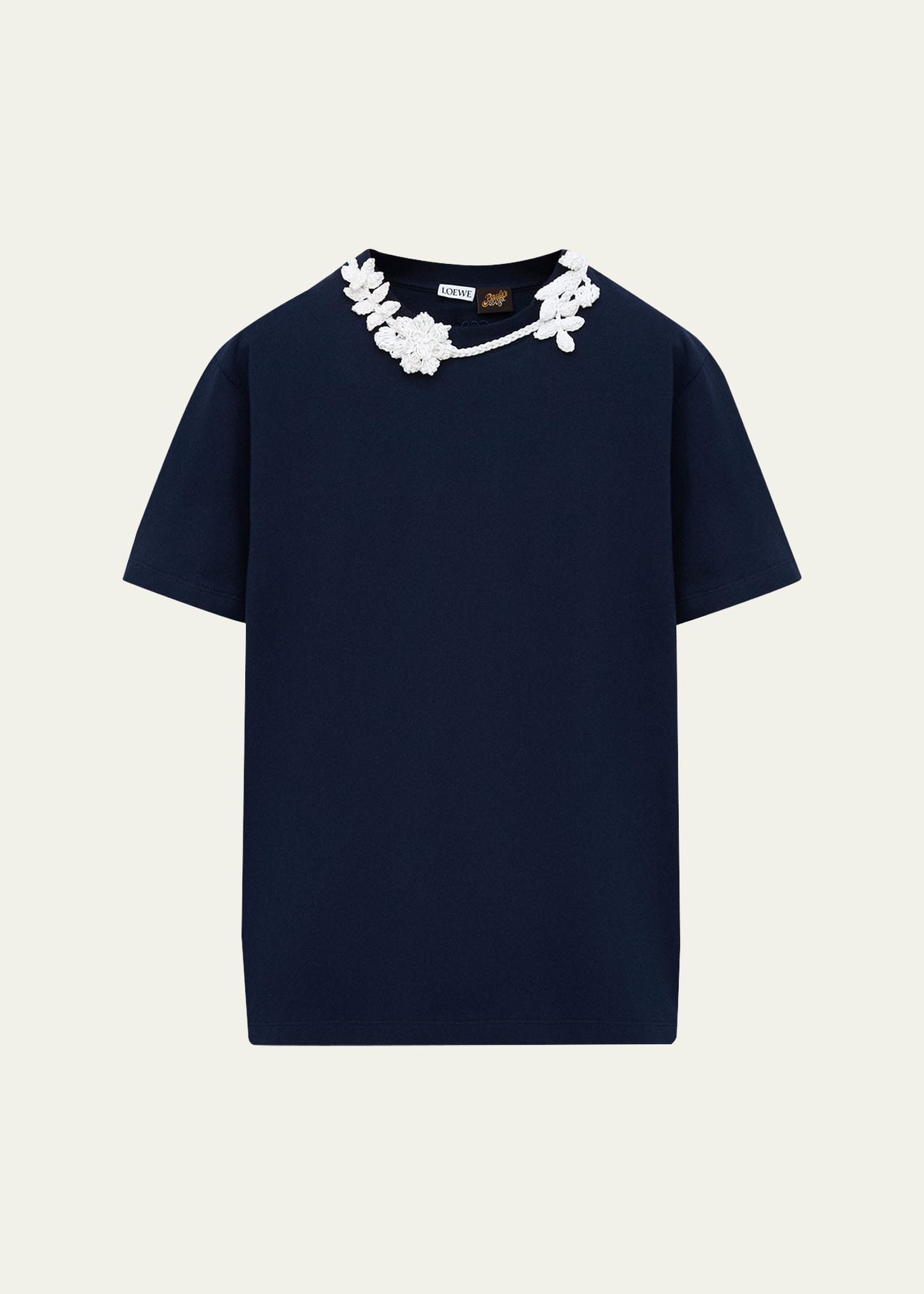 Loewe x Paula's Ibiza Floral Crochet-Collar Short-Sleeve T-Shirt