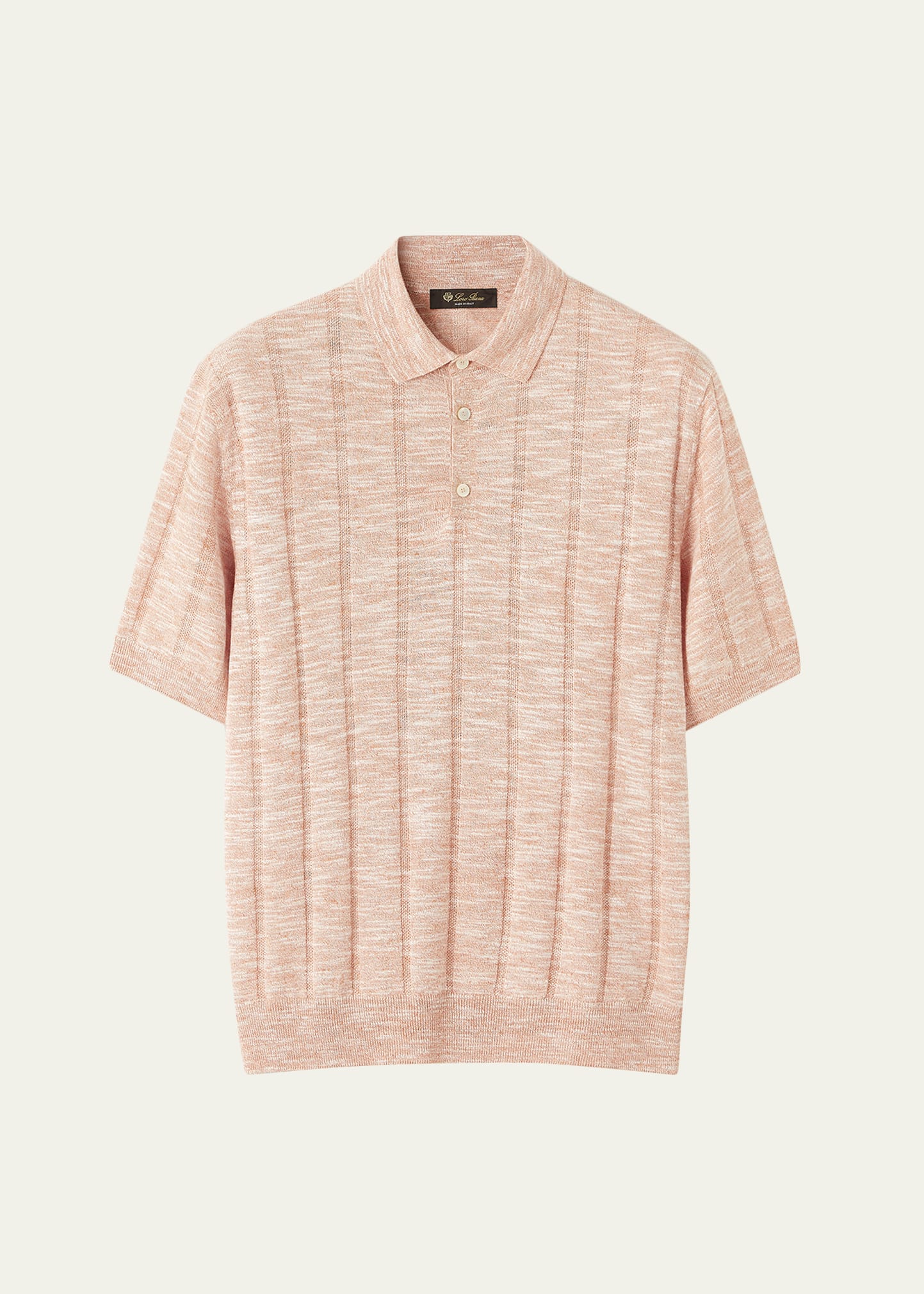 Loro Piana Men's Linen and Silk Wide-Rib Short-Sleeve Polo Sweater