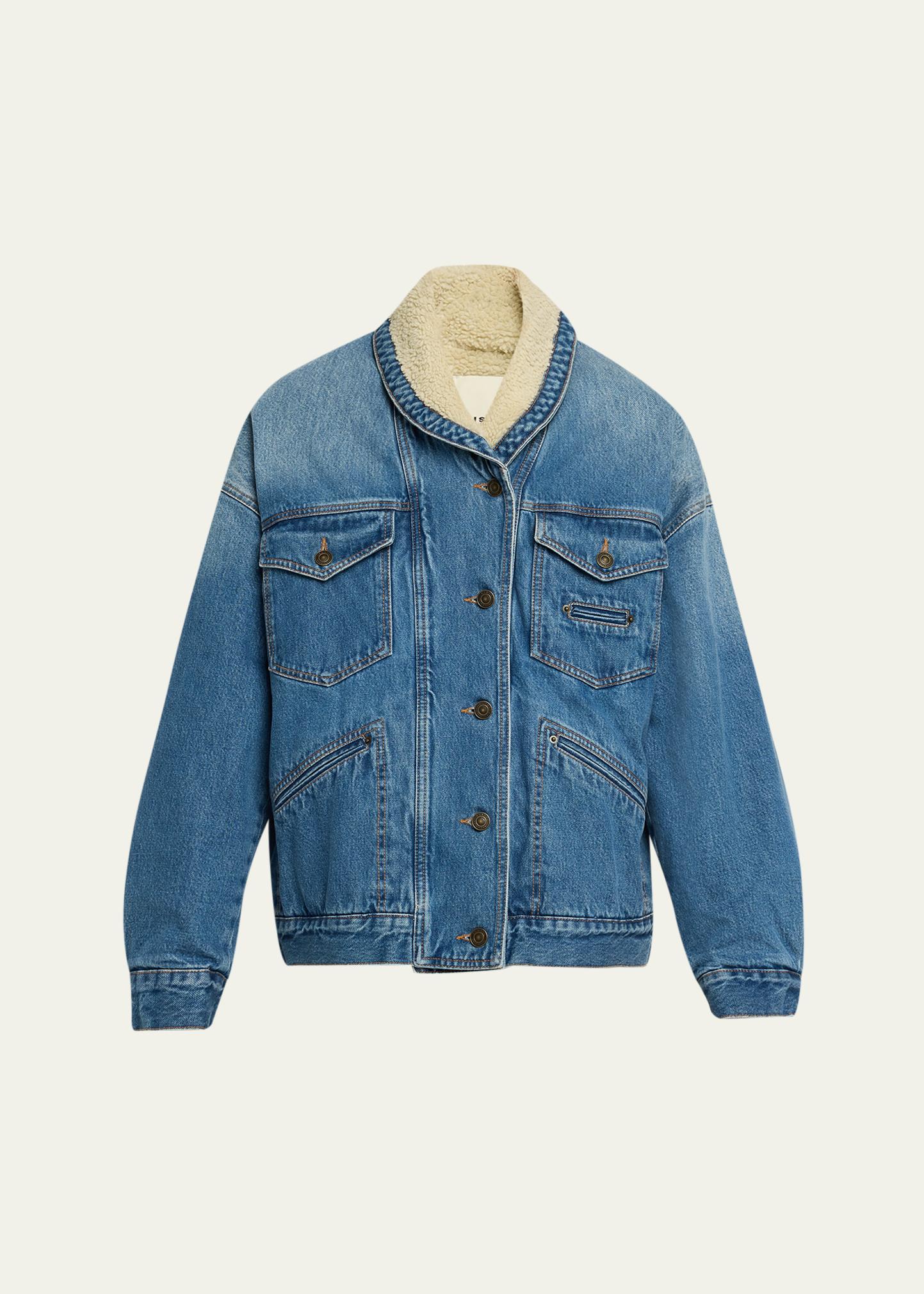 Empathy ボンバージャケット デニムブルー Isabel Marant Pimia Faux-Fur Lined Denim Jacket - Bergdorf Goodman