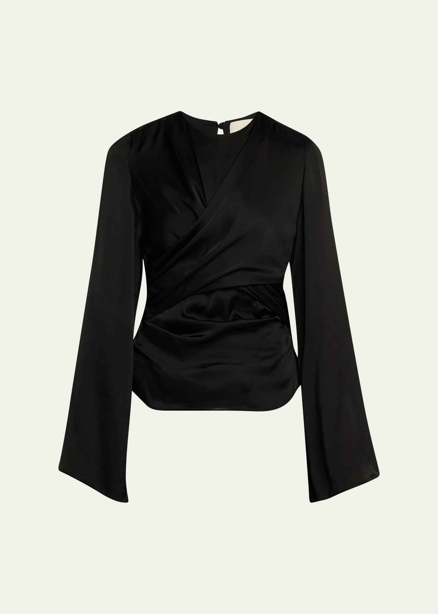 新同☆ISABEL MARANT☆ペイズリー柄☆シルクブラウス☆フレア長袖 Isabel Marant Neame Draped Satin Flare-Sleeve Top - Bergdorf Goodman