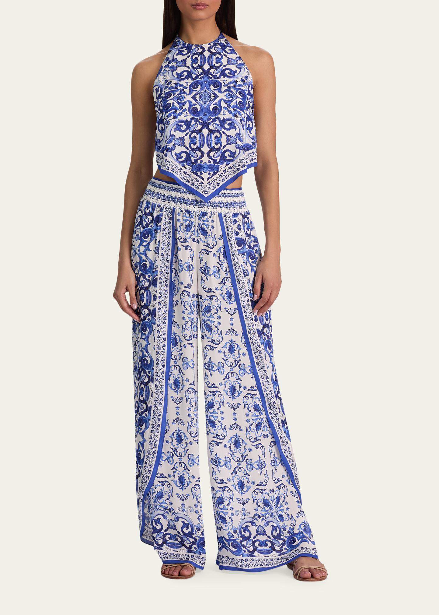 ALICE + OLIVIA Larissa Smocked Open Pleat Pants - Bergdorf Goodman