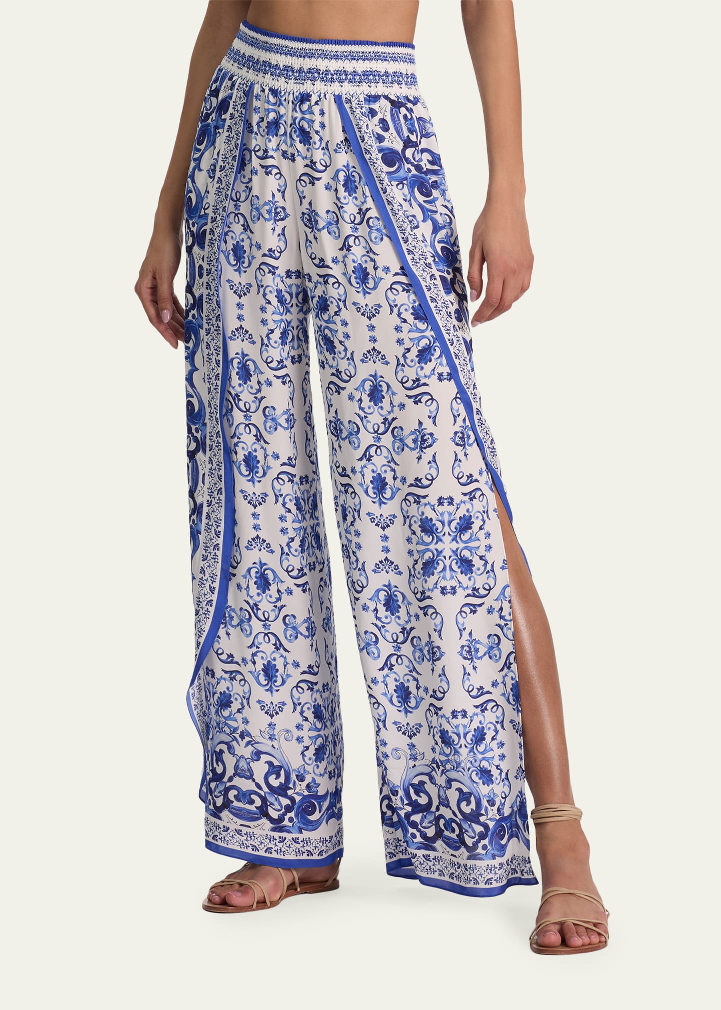 ALICE + OLIVIA Larissa Smocked Open Pleat Pants - Bergdorf Goodman