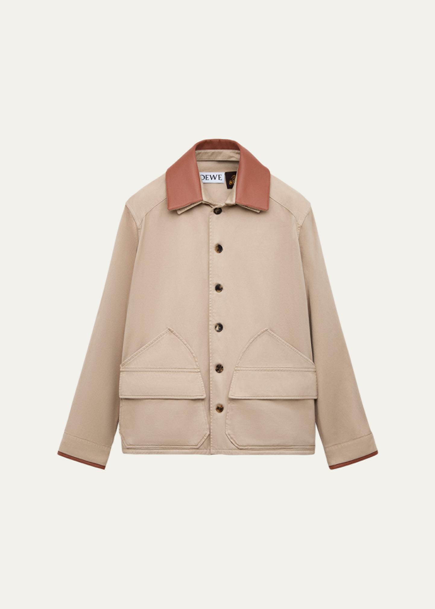 LOEWE x Paula's Ibiza Men's Washed Cotton Leather-Collar Shirt