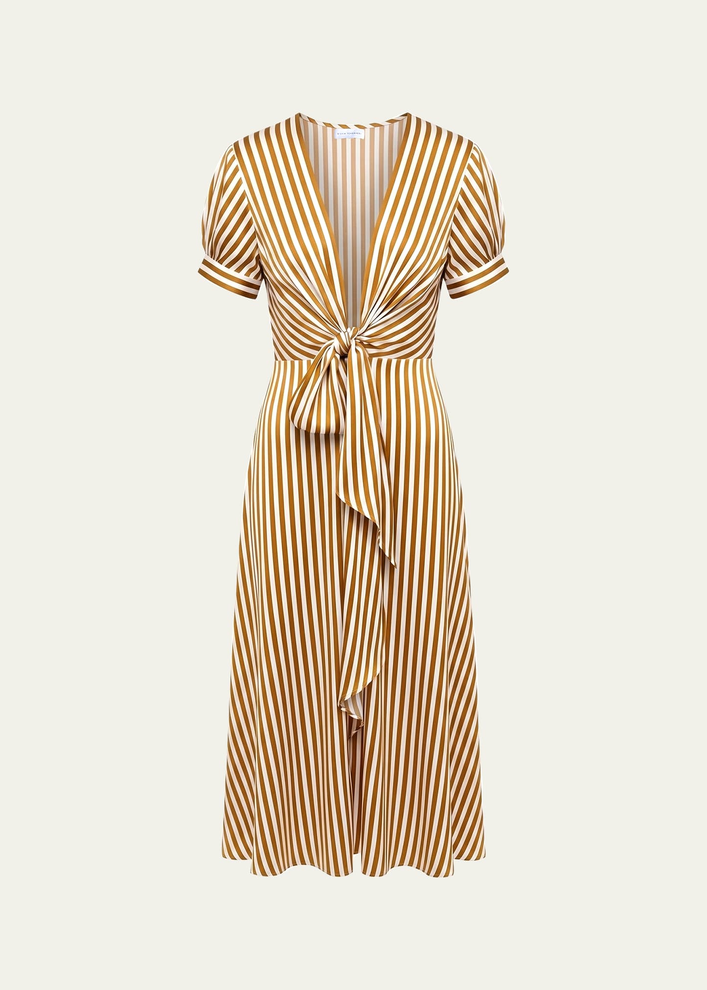 Silvia Tcherassi Zila Plunging Knot Striped Silk Midi Dress