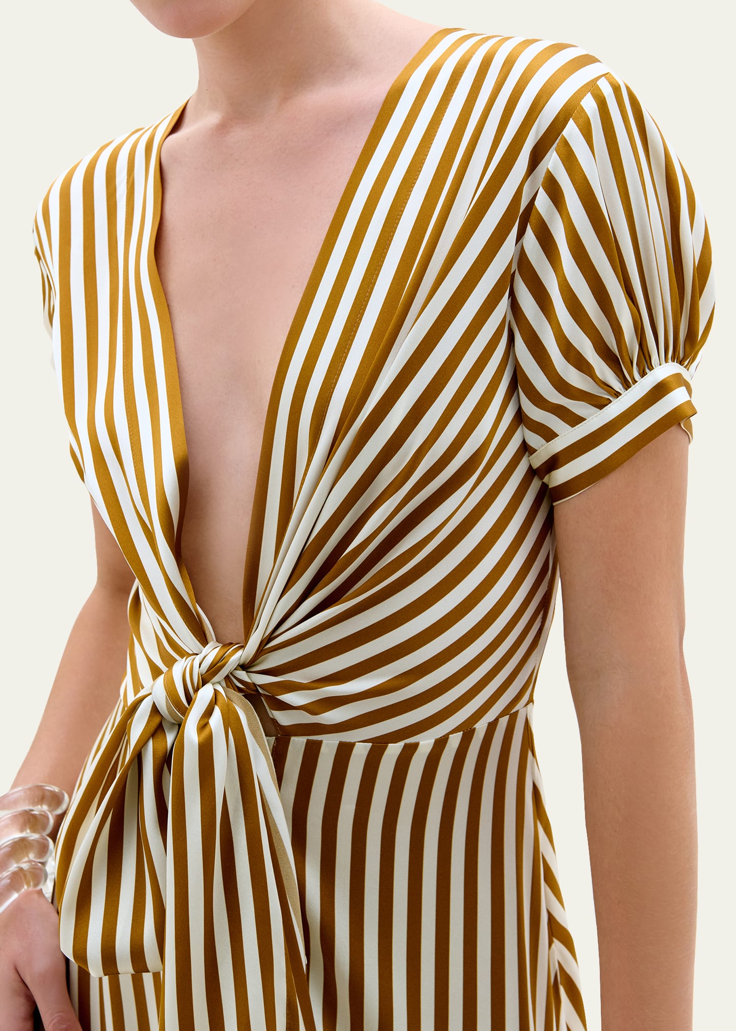 Silvia Tcherassi Zila Plunging Knot Striped Silk Midi Dress