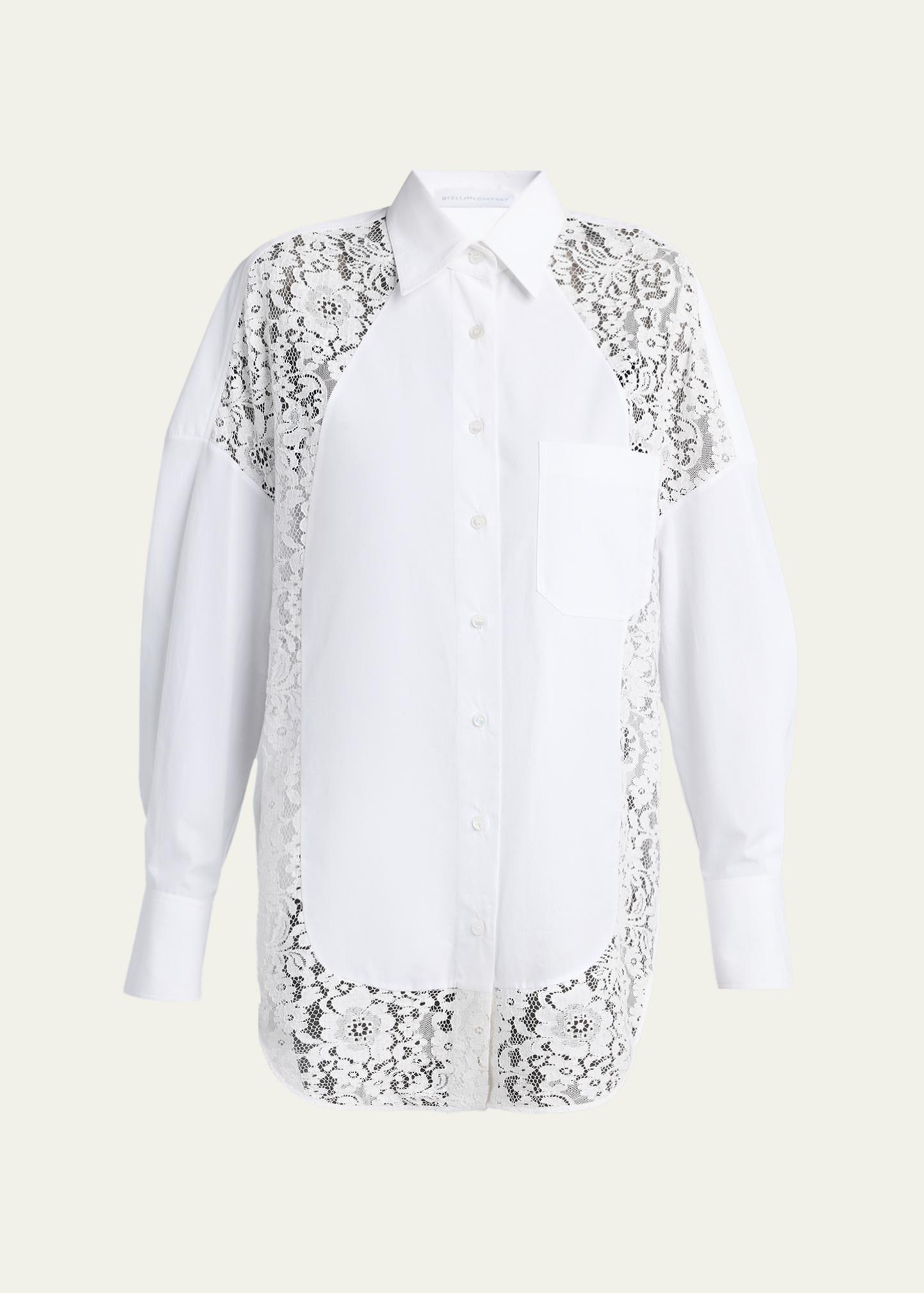 Stella McCartney Lace-Paneled Poplin Button-Down Shirt - Bergdorf