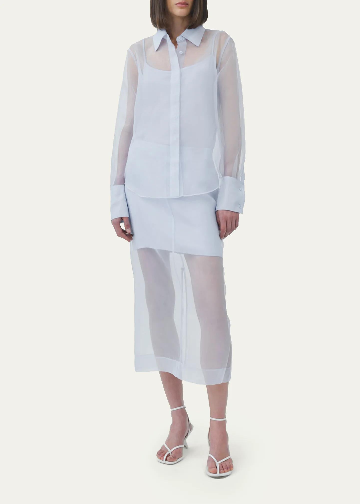 SIMKHAI Loen Long-Sleeve Organza Shirt - Bergdorf Goodman