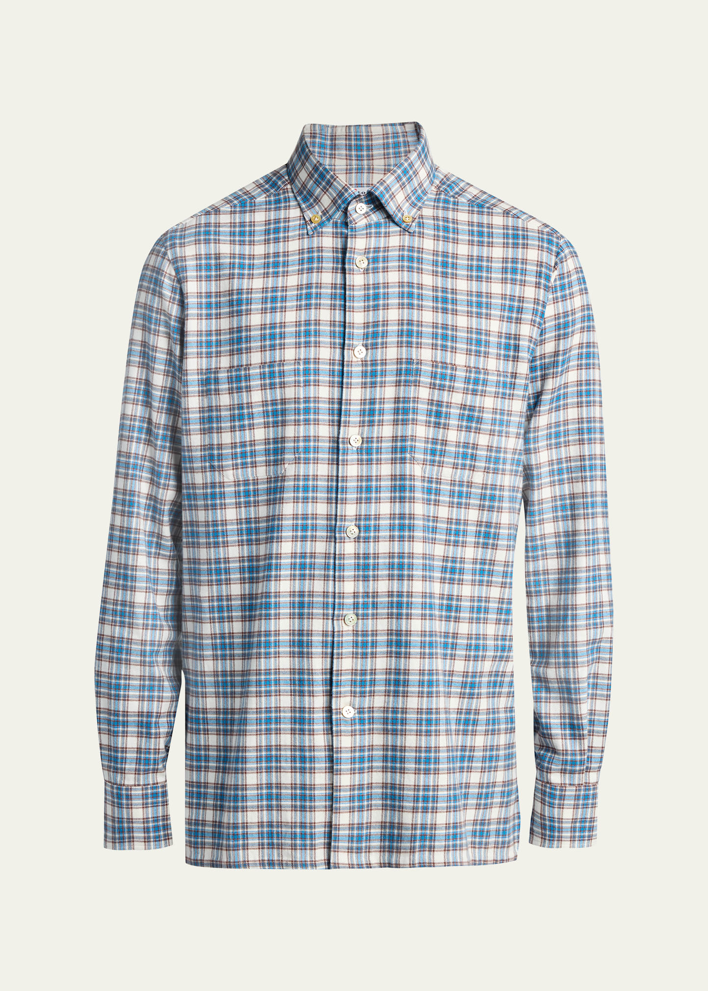 Kiton Men's Double-Pocket Cotton Plaid Button-Down Shirt