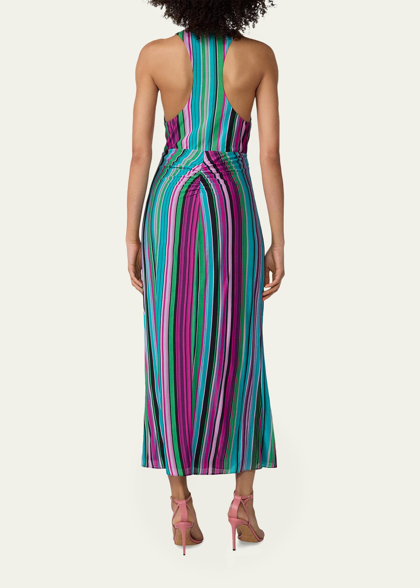 Diane von Furstenberg Zella Striped Twist-Front Plunging Midi