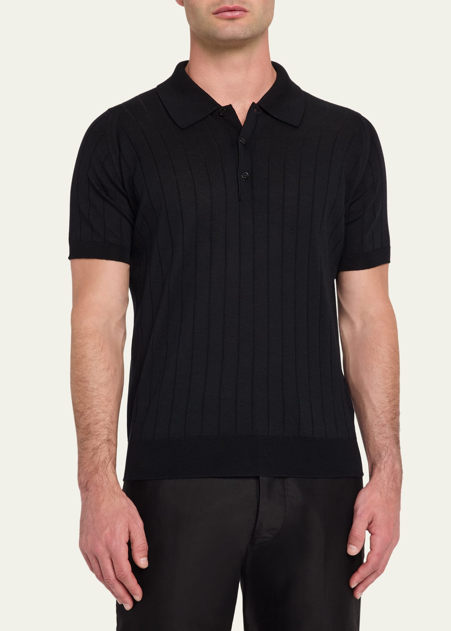 John Smedley Men's Wide Rib-Knit Merino Polo Shirt - Bergdorf Goodman