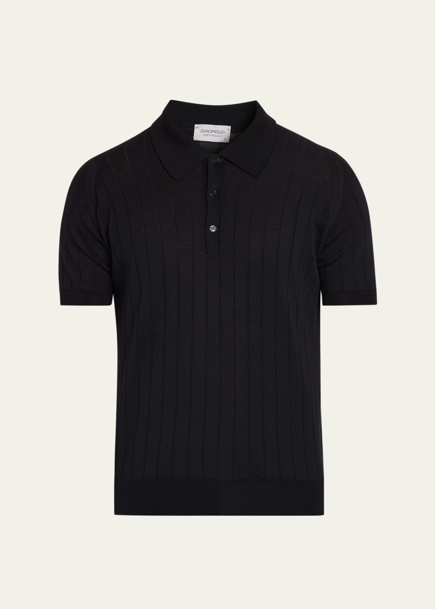 John Smedley Men's Wide Rib-Knit Merino Polo Shirt - Bergdorf Goodman