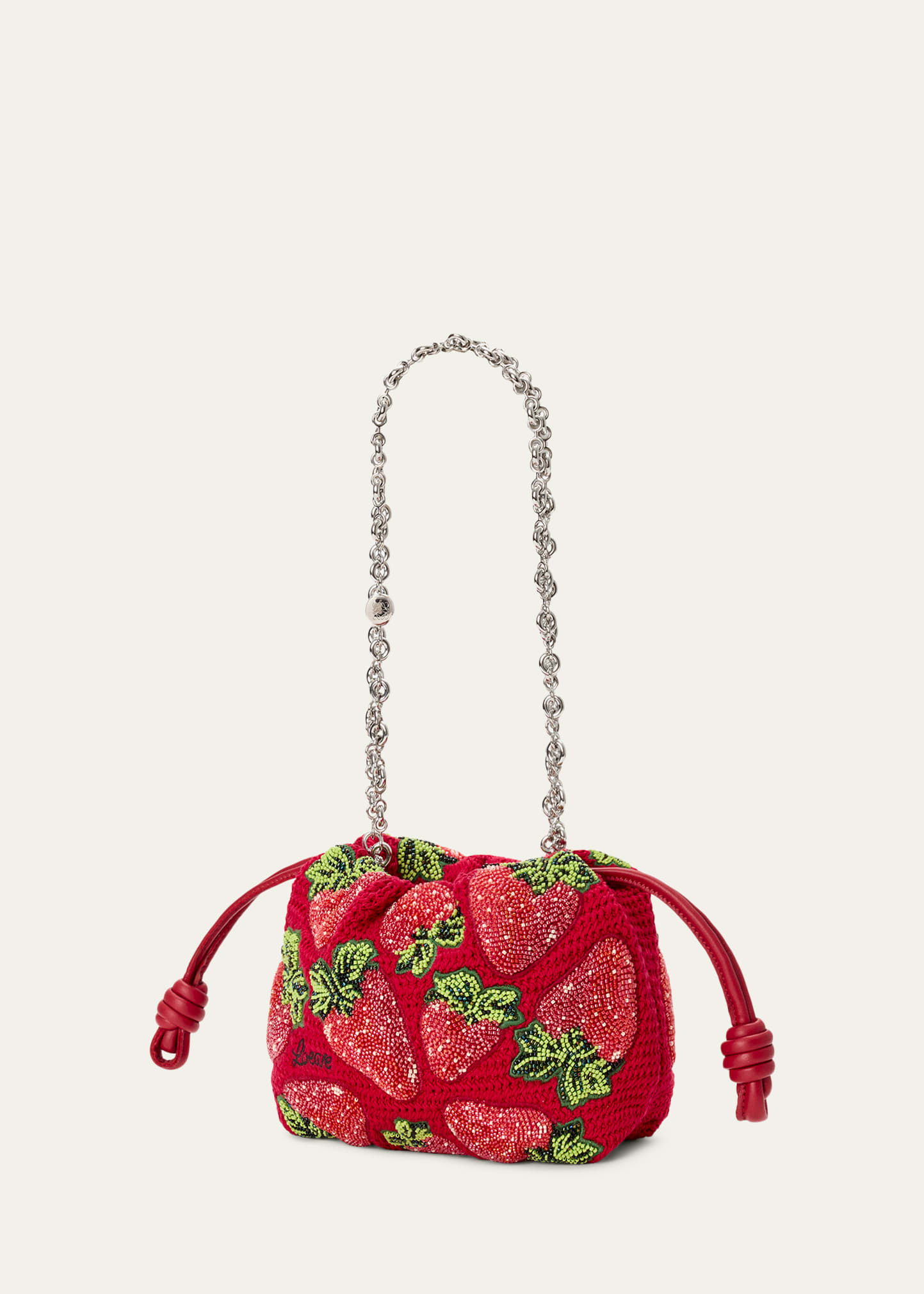Loewe x Paula's Ibiza Strawberry-Beaded Crochet Clutch Bag