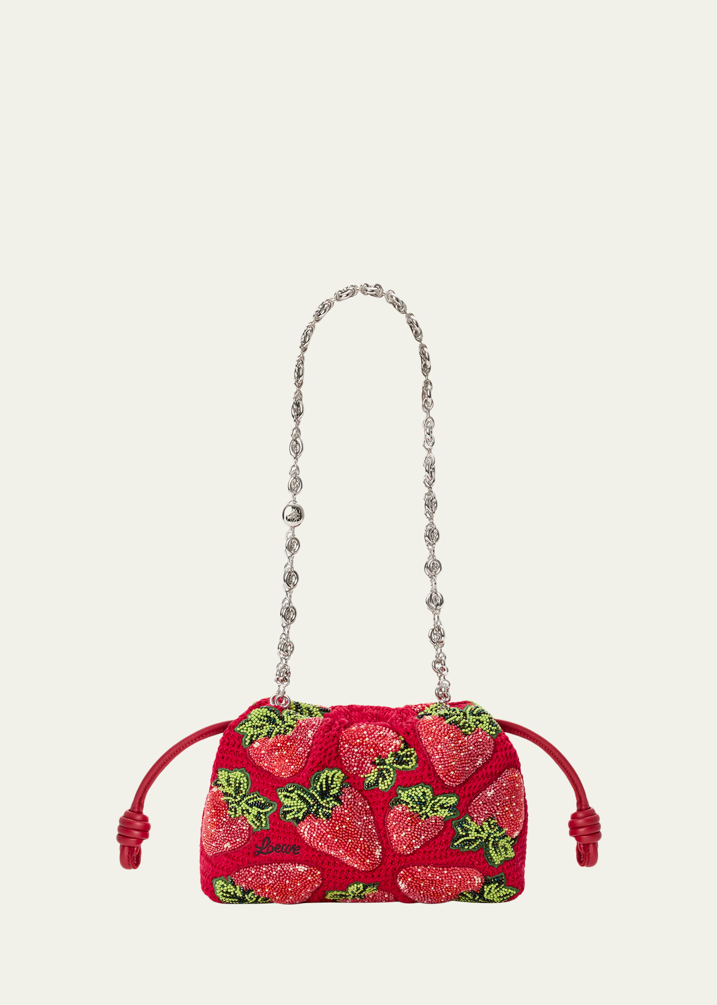 Loewe x Paula's Ibiza Strawberry-Beaded Crochet Clutch Bag