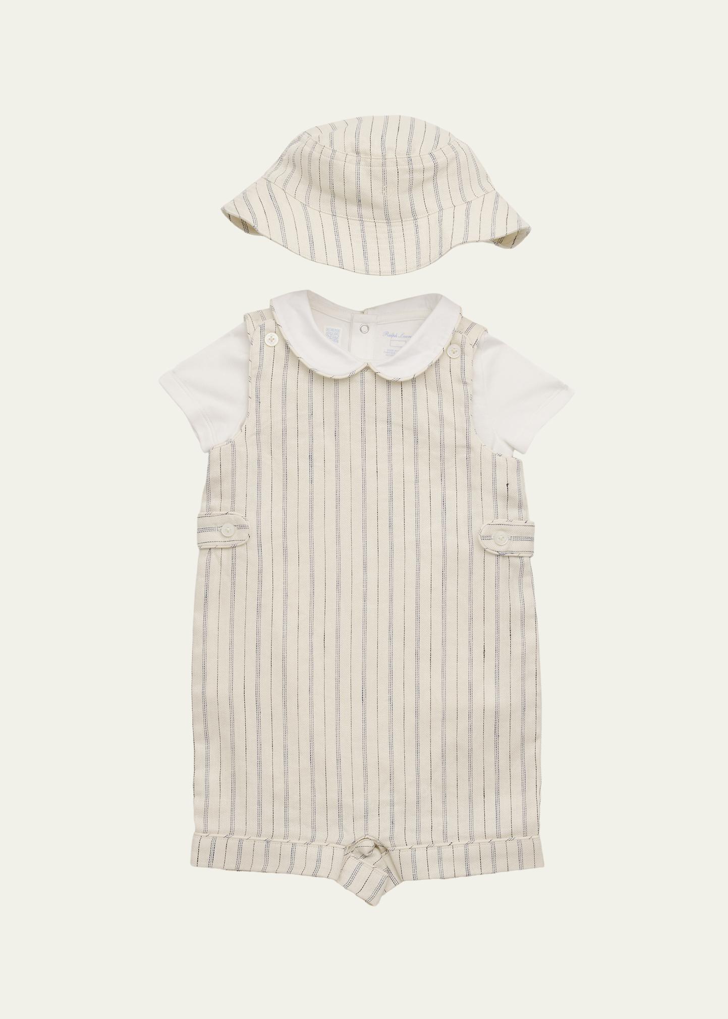 Ralph Lauren Boy's Striped Overall, Bodysuit & Hat Set, Size 3M-24M