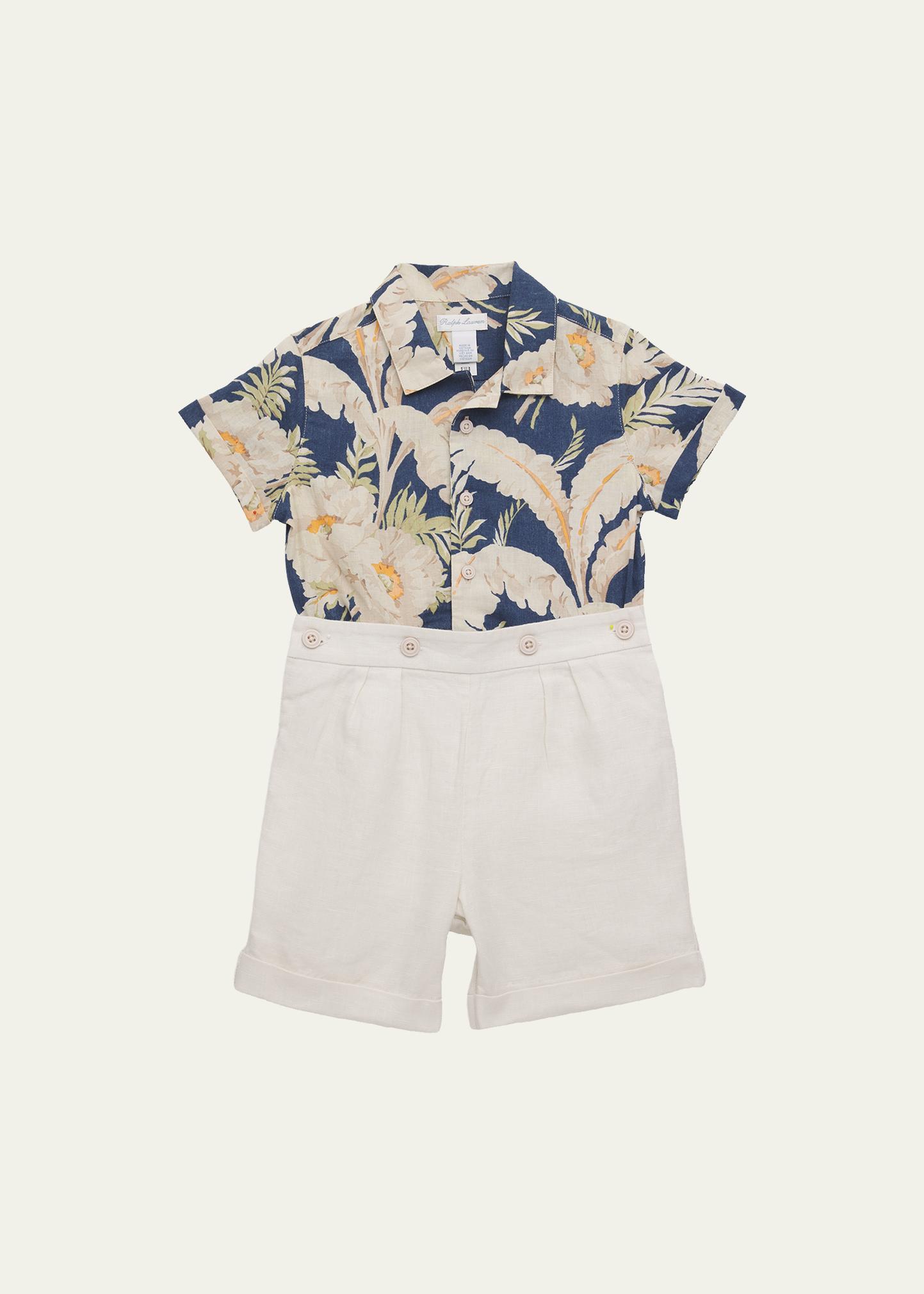 Ralph Lauren Boy's Tropical Linen-Cotton Shirt & Shorts Set, Size 3M-24M