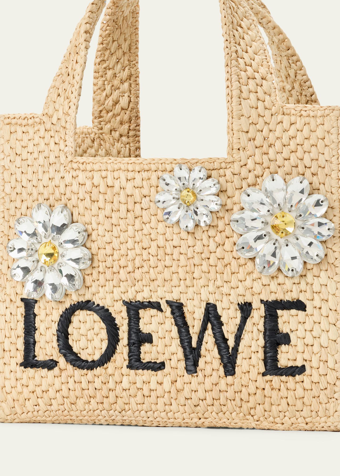 LOEWE x Paula's Ibiza Crystal Floral Applique Raffia Tote Bag