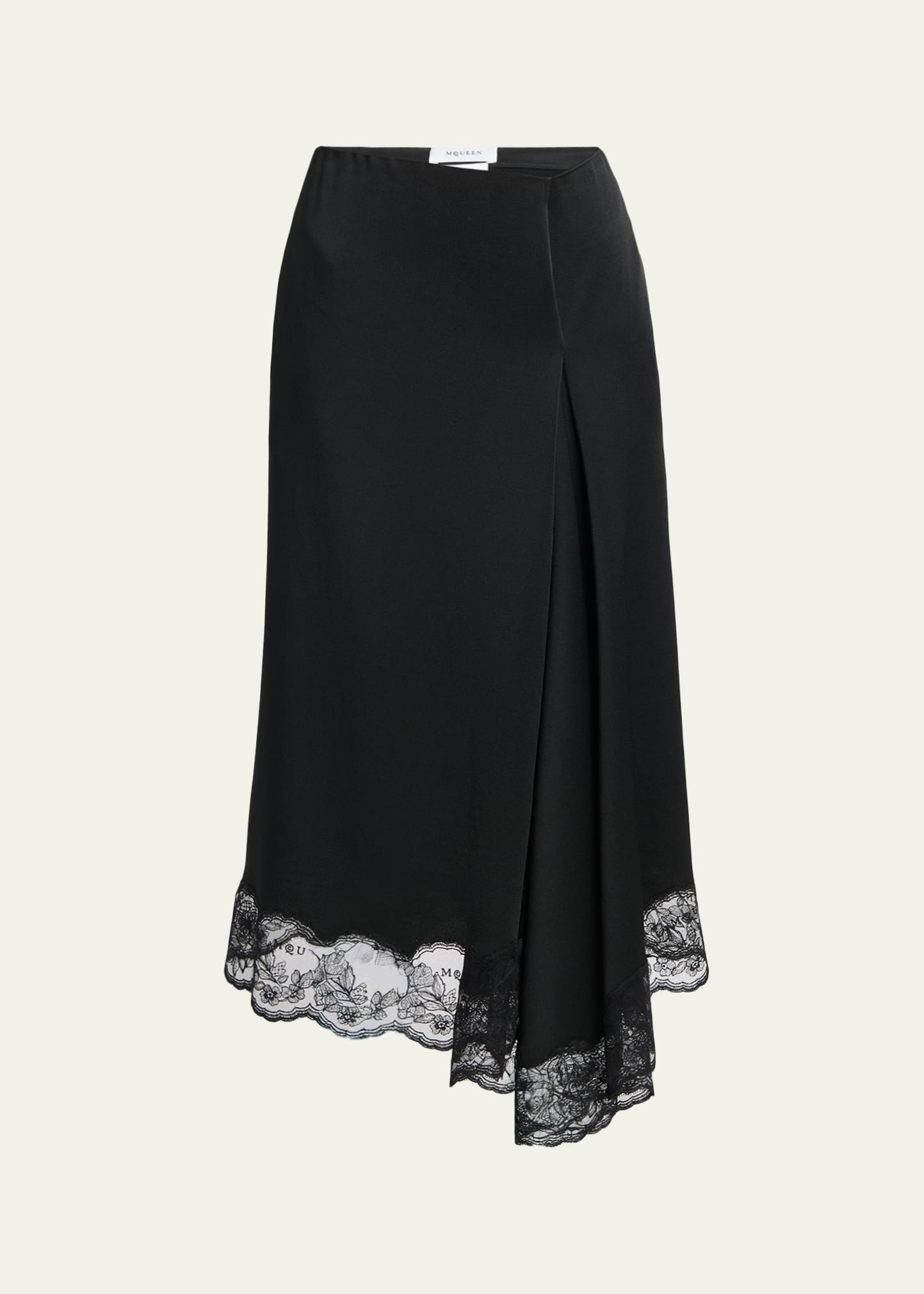 McQueen Asymmetric Lace-Trim Satin Midi Skirt - Bergdorf Goodman