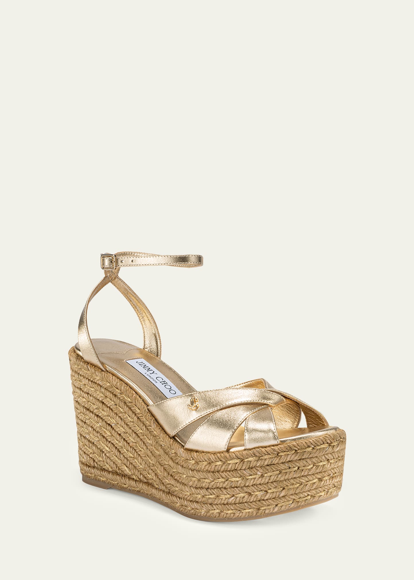 Jimmy Choo 100mm Korra Metallic Leather Espadrille Platform