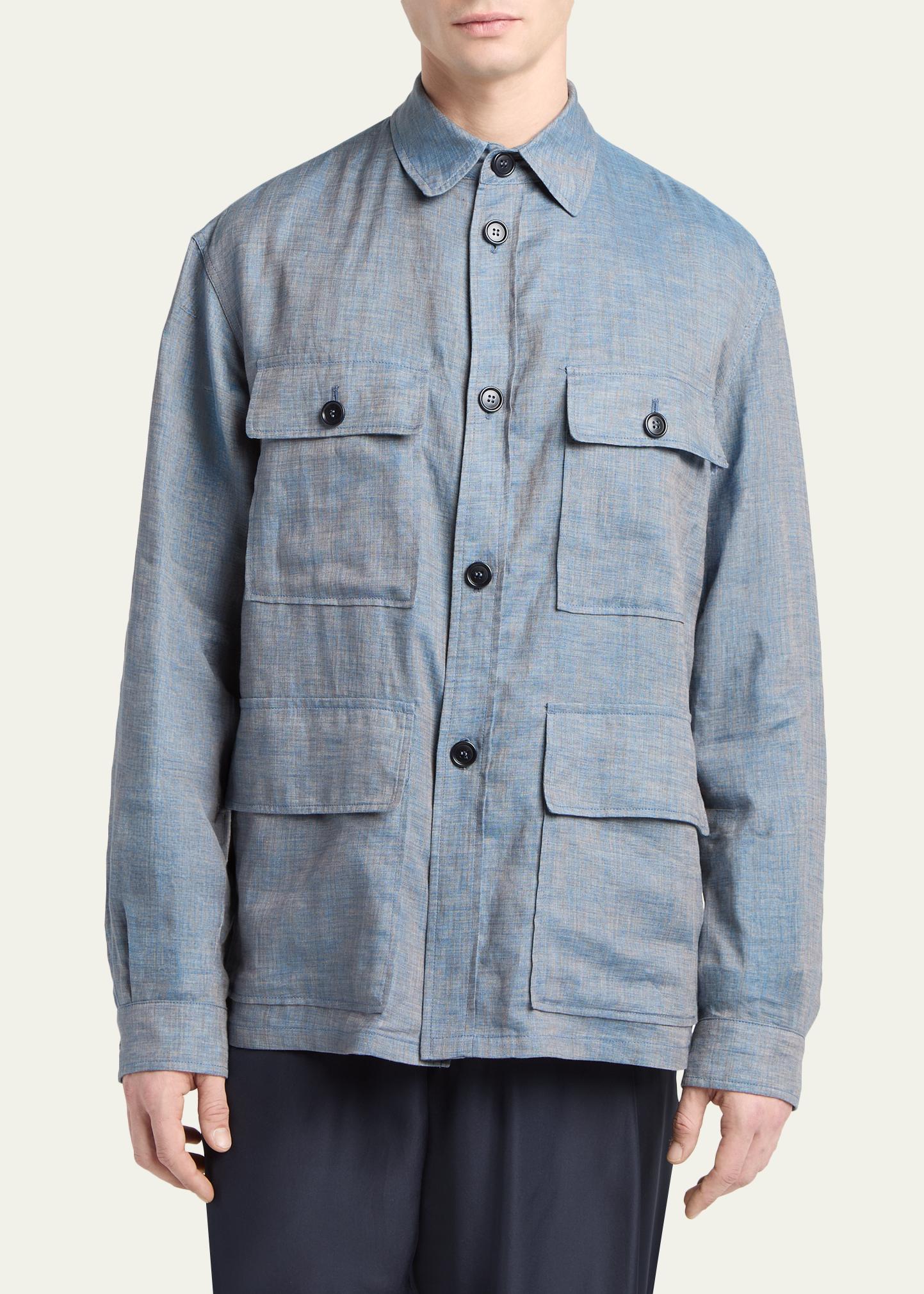 Giorgio Armani Men's Linen Flap-Pocket Field Jacket - Bergdorf Goodman
