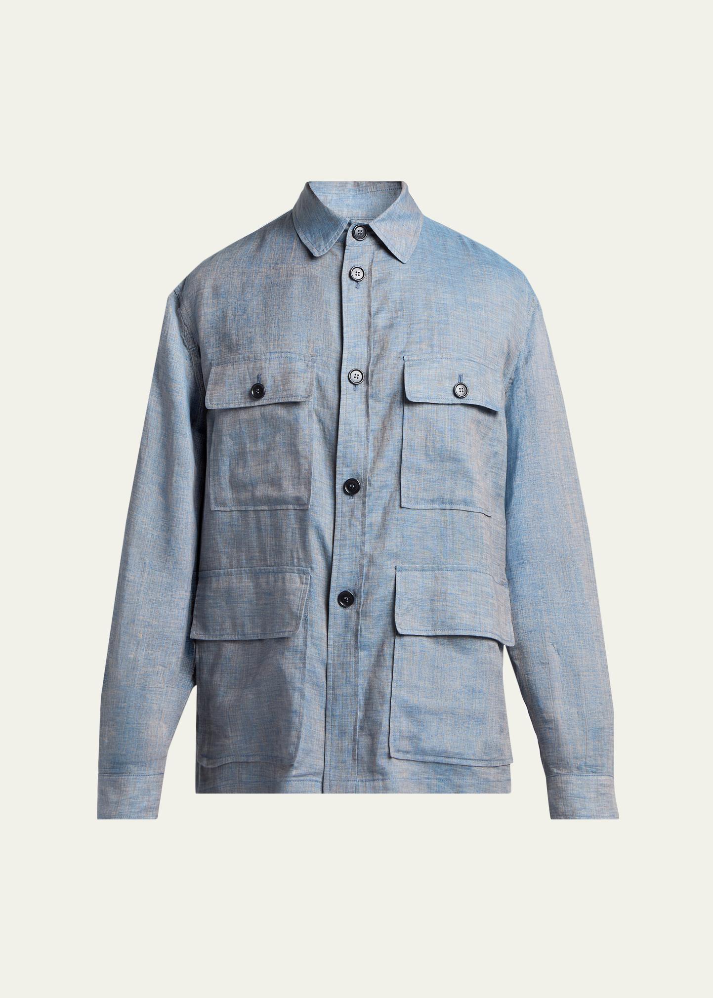 Giorgio Armani Men's Linen Flap-Pocket Field Jacket - Bergdorf Goodman