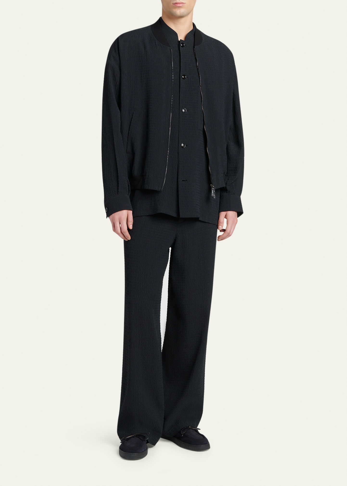 Giorgio Armani Men's Seersucker Wide-Leg Trousers - Bergdorf Goodman