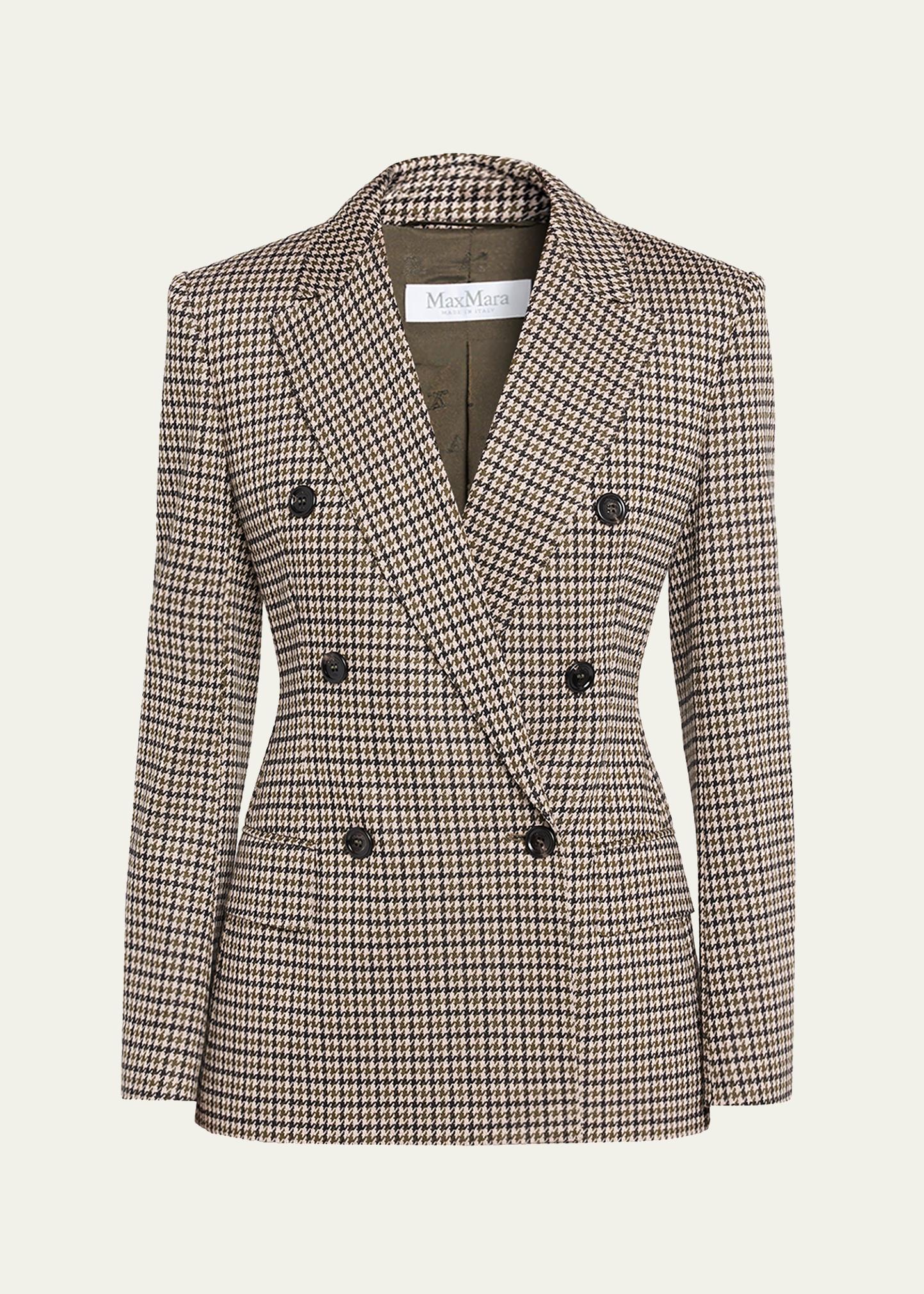 Max Mara Wool Houndstooth Double-Breasted Jacket - Bergdorf Goodman