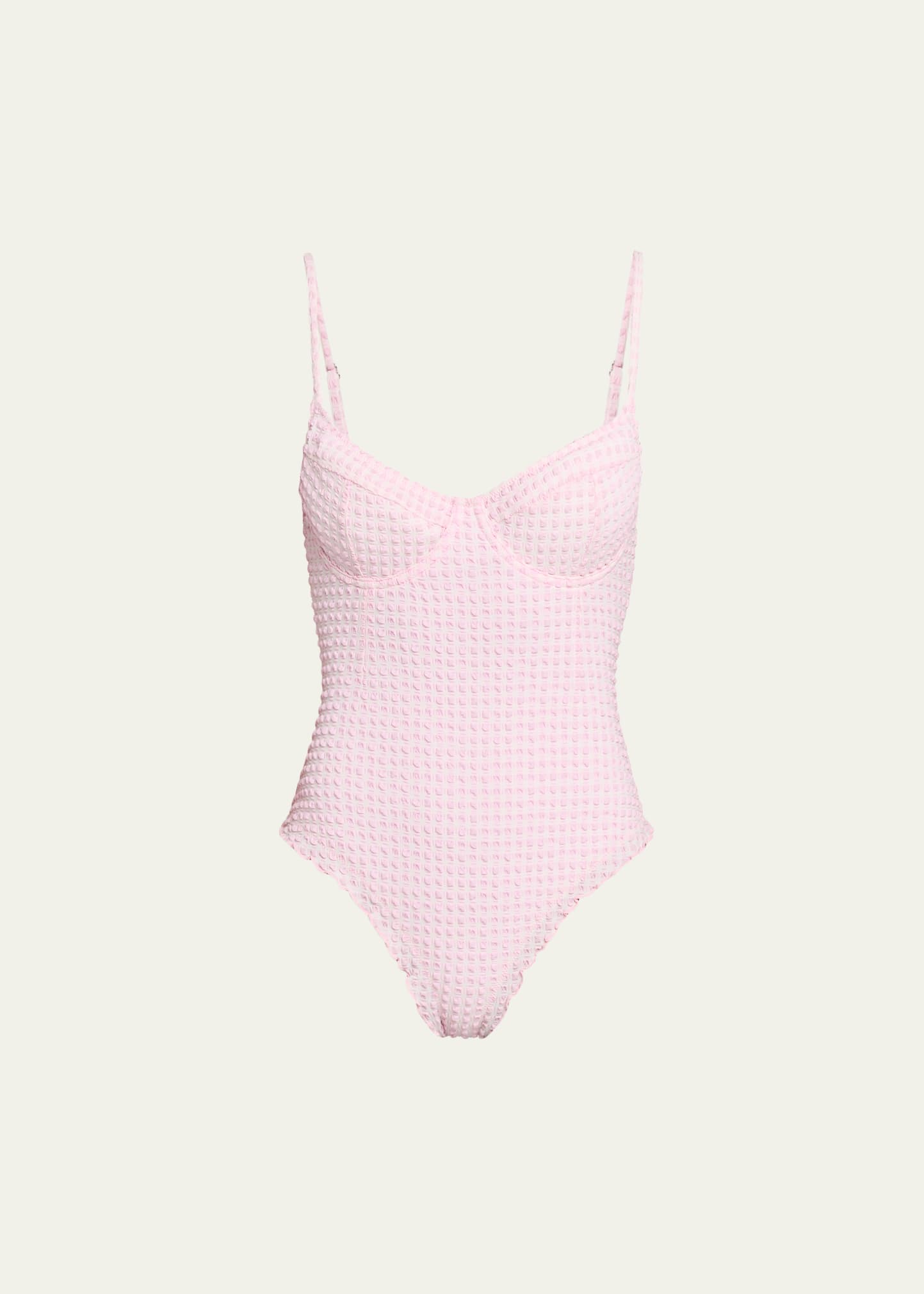 ピンキーMonamour モナム Back open bathing SIMKHAI Suni Textured Gingham One-Piece Swimsuit - Bergdorf Goodman