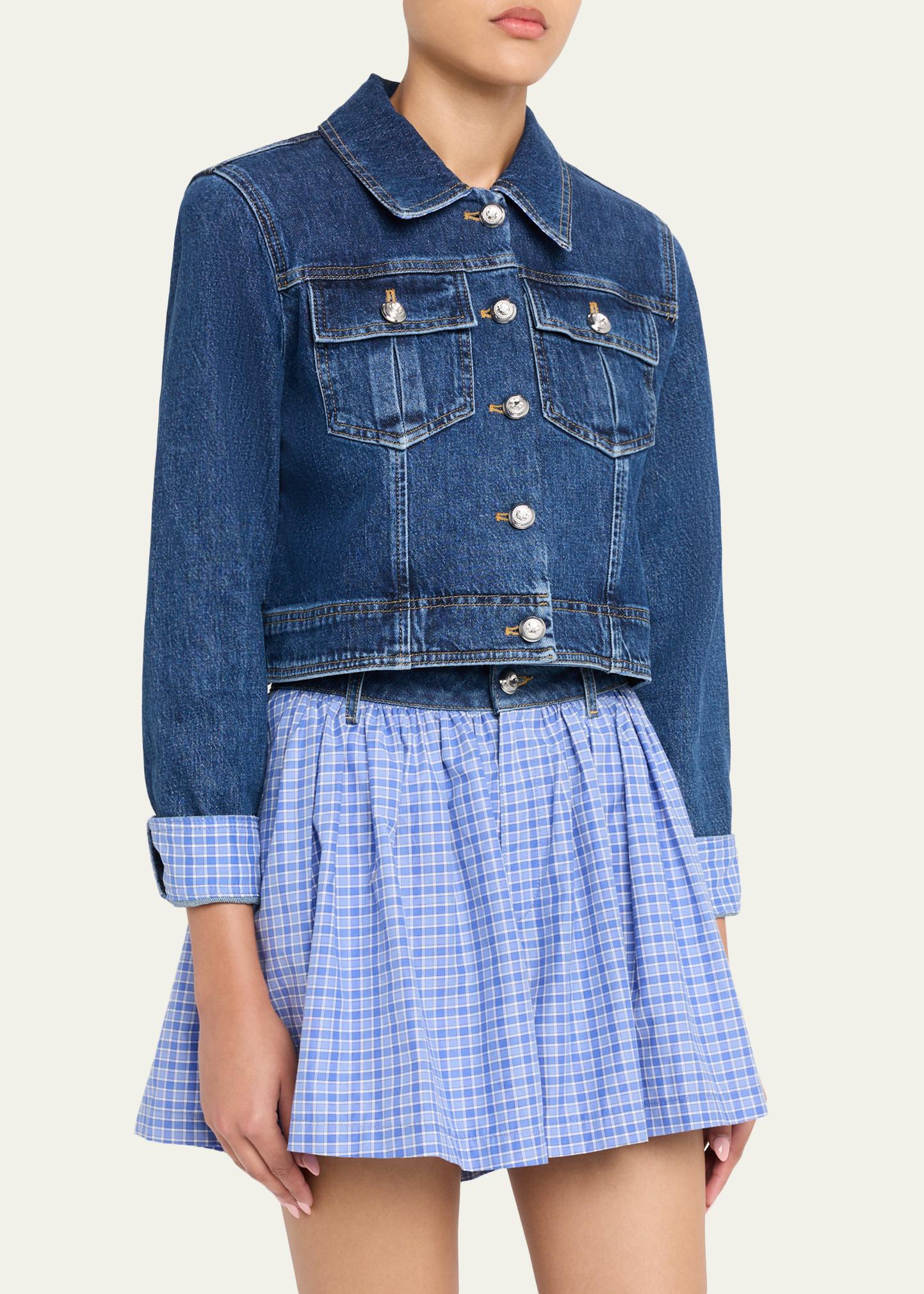 「セナ様分」 Cinq à Sept Lexie Gingham-Cuff Cropped Denim Jacket - Bergdorf Goodman
