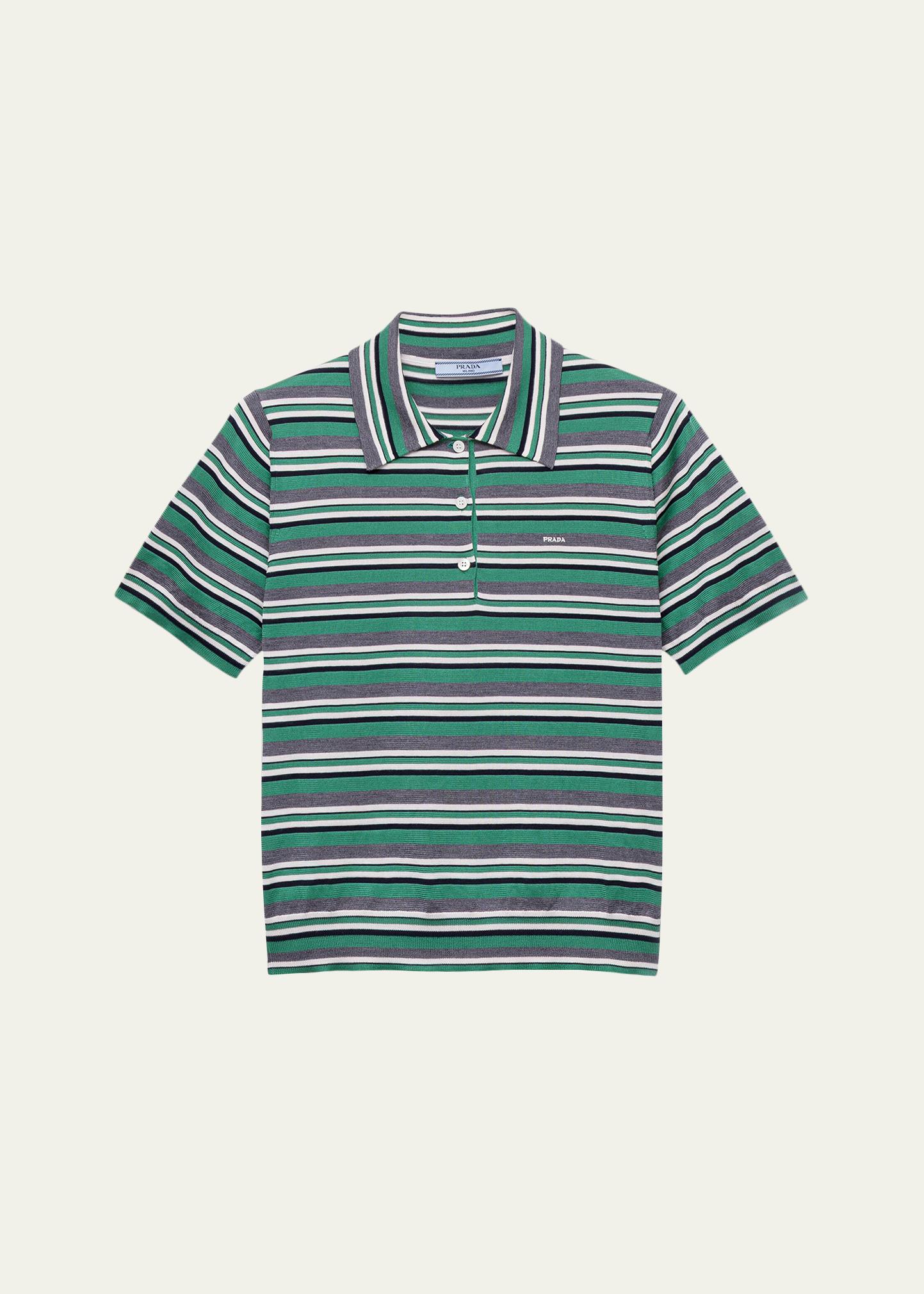 Prada Striped Silk-Cotton Short-Sleeve Polo Shirt - Bergdorf Goodman