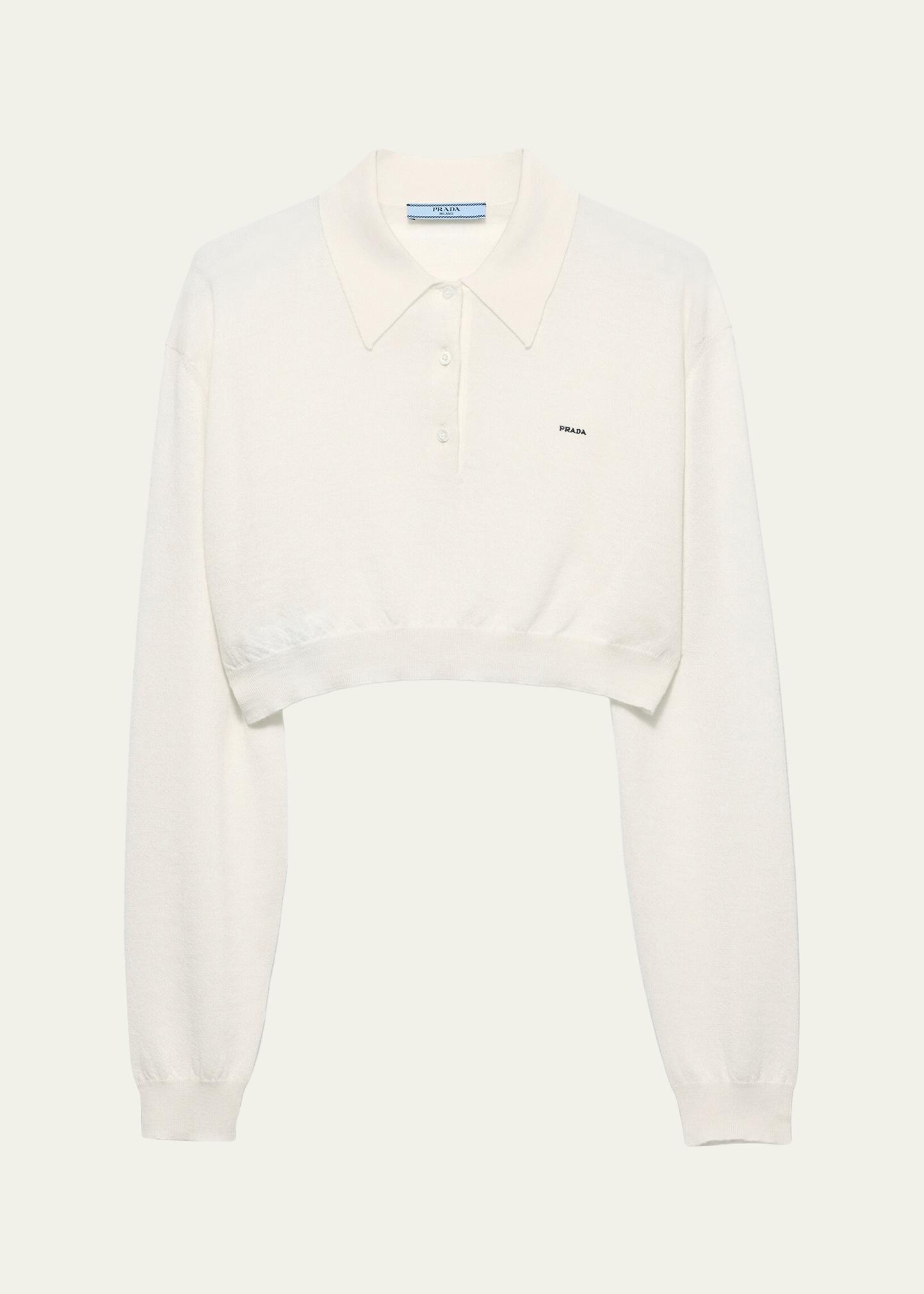 Prada Cashmere Long-Sleeve Cropped Polo Sweater - Bergdorf Goodman