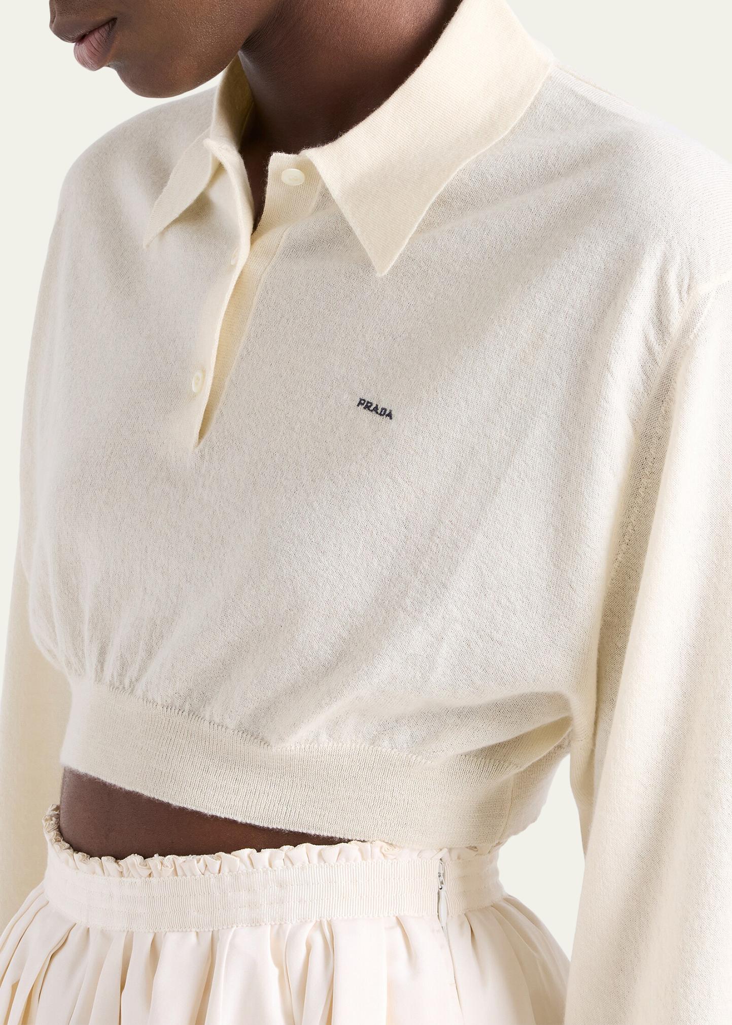 Prada Cashmere Long-Sleeve Cropped Polo Sweater - Bergdorf Goodman