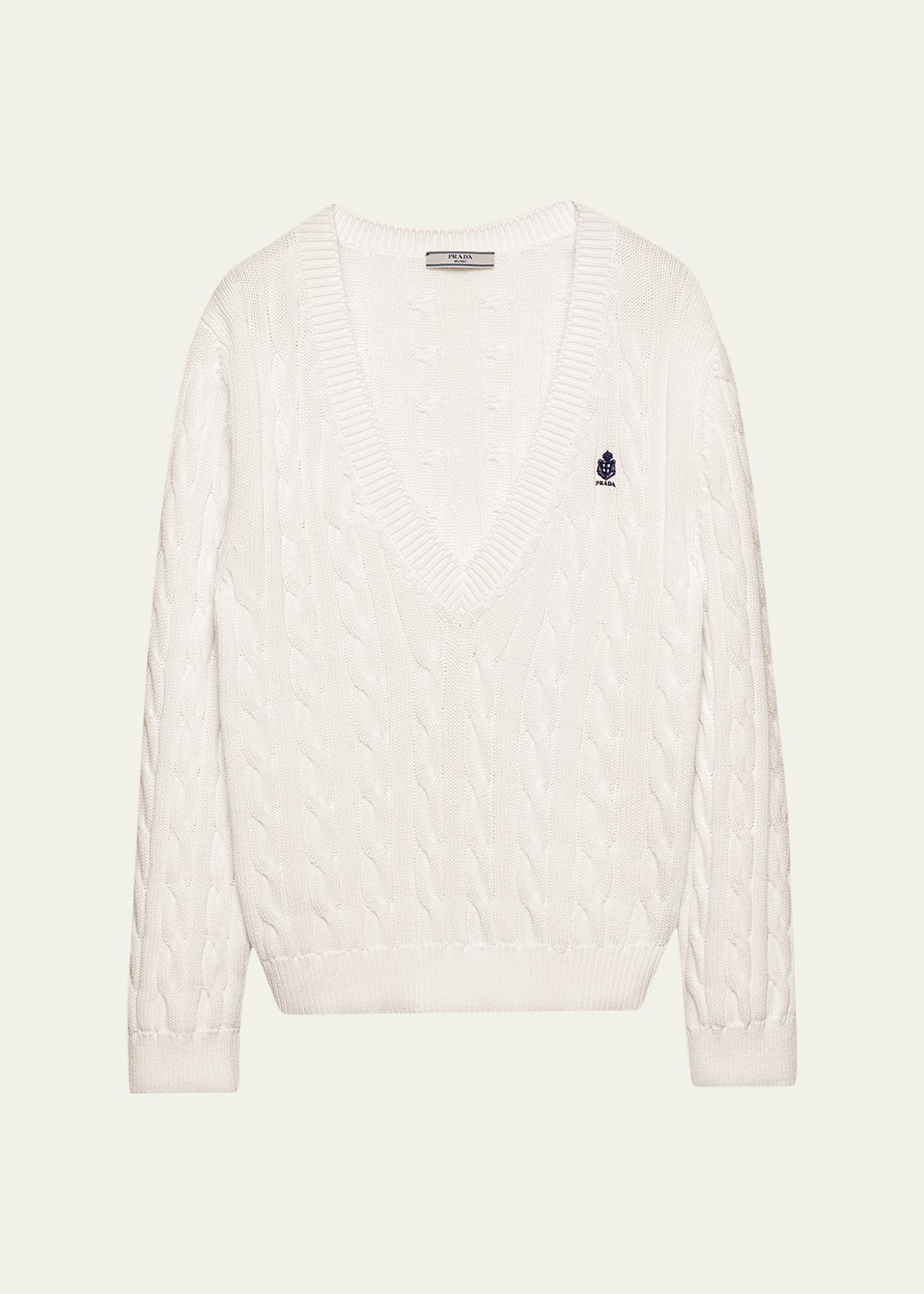 Prada Cable-Knit V-Neck Cotton Sweater - Bergdorf Goodman