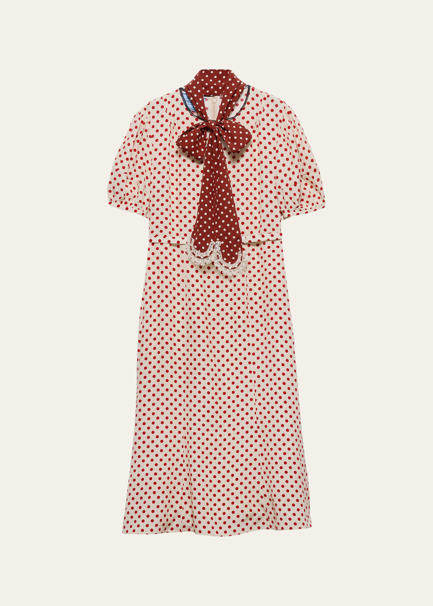 Prada Polka-Dot Silk Puff-Sleeve Midi Dress - Bergdorf Goodman