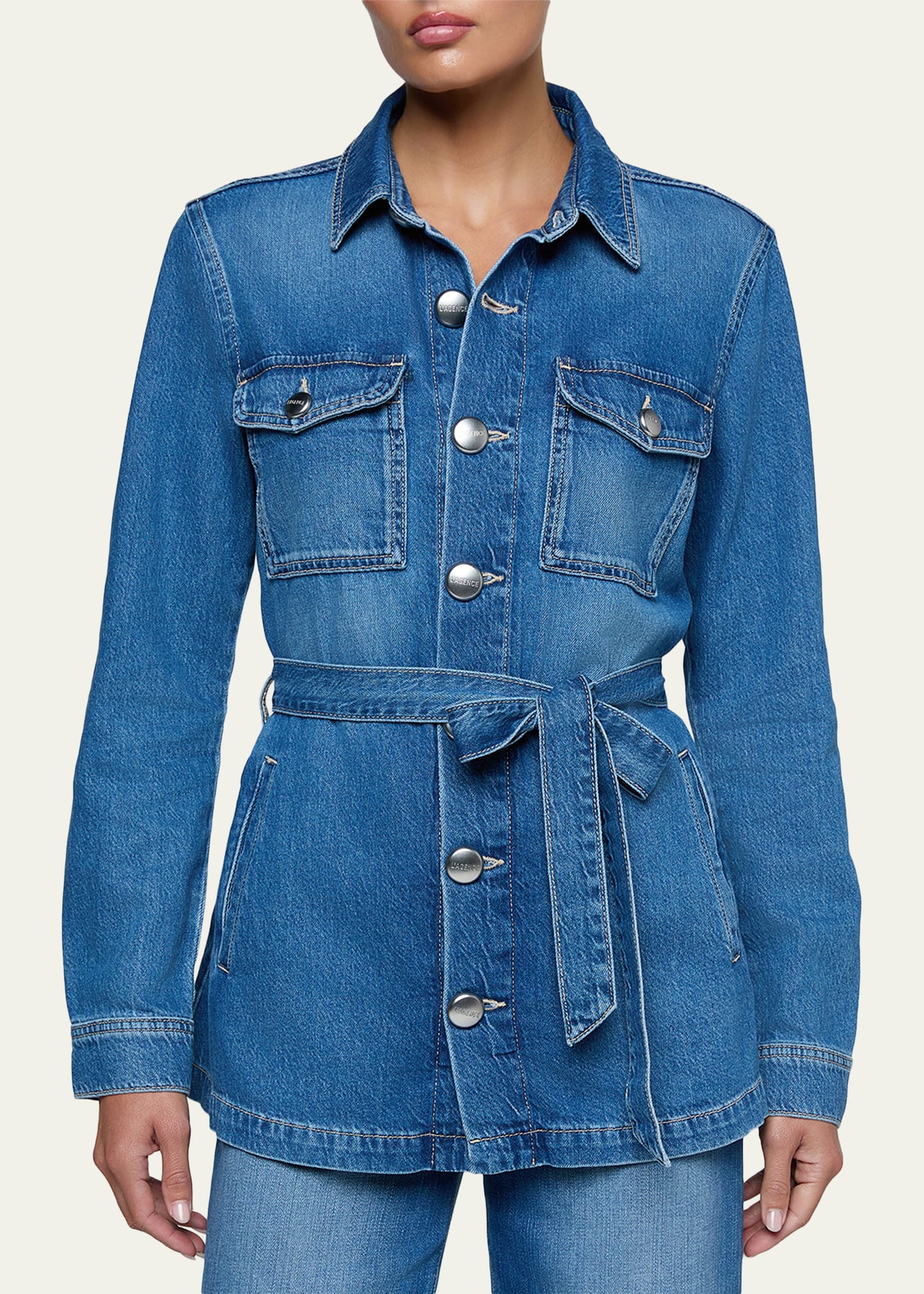 L'Agence Samaya Denim Safari Jacket - Bergdorf Goodman