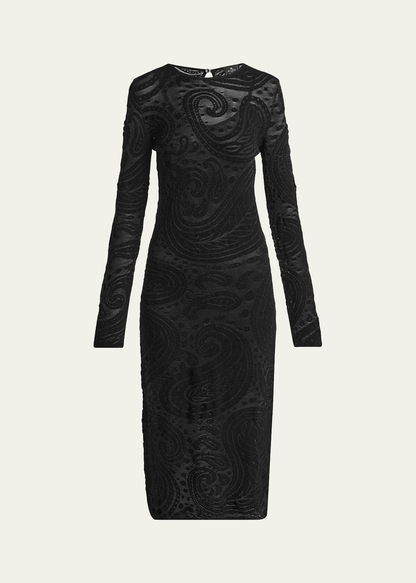 Etro Sheer Paisley Knit Long-Sleeve Midi Dress - Bergdorf Goodman